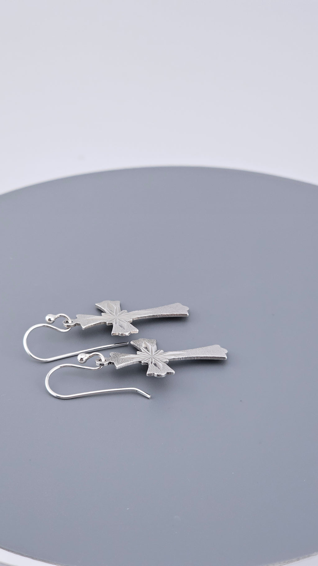 Vintage Sterling Silver Diamond-Cut Starburst Cross Drop Earrings