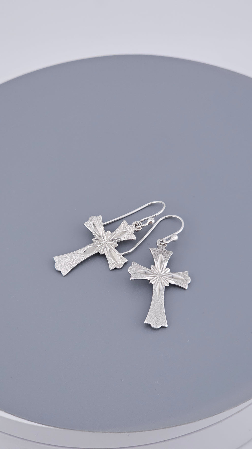 Vintage Sterling Silver Diamond-Cut Starburst Cross Drop Earrings