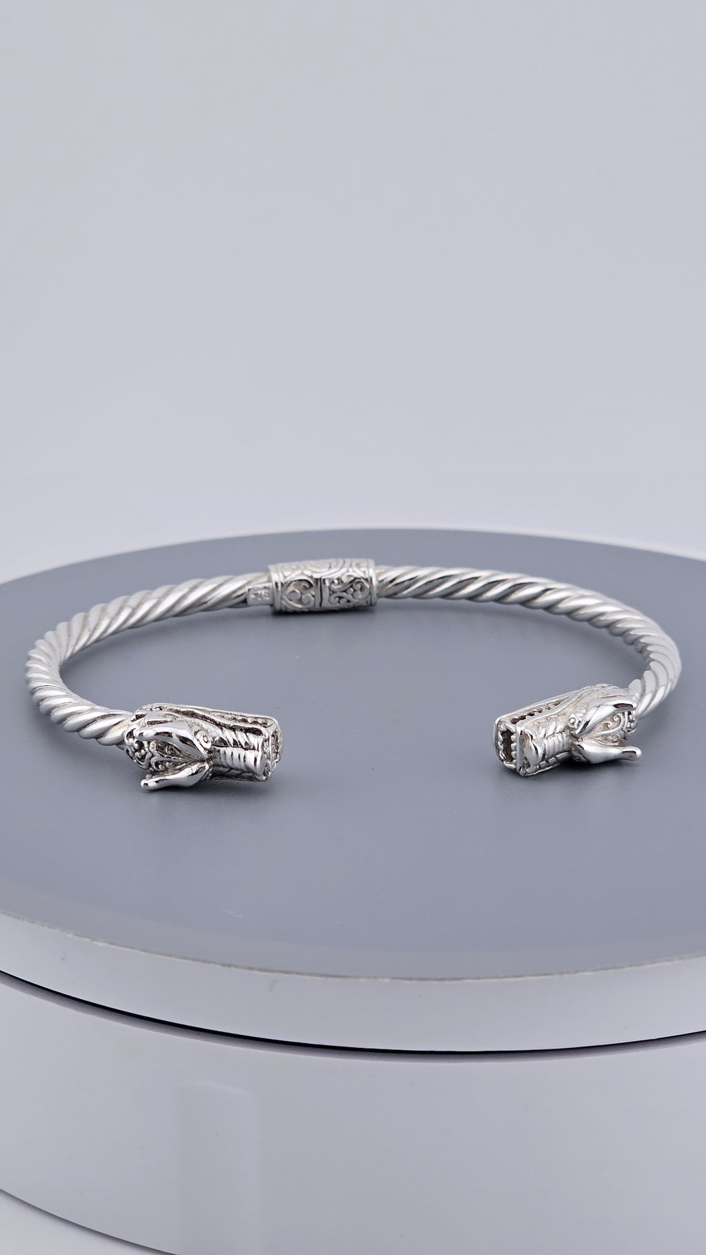 Vintage 925 Sterling Silver Hinged Dragon Head Cable Cuff - 19.5cm