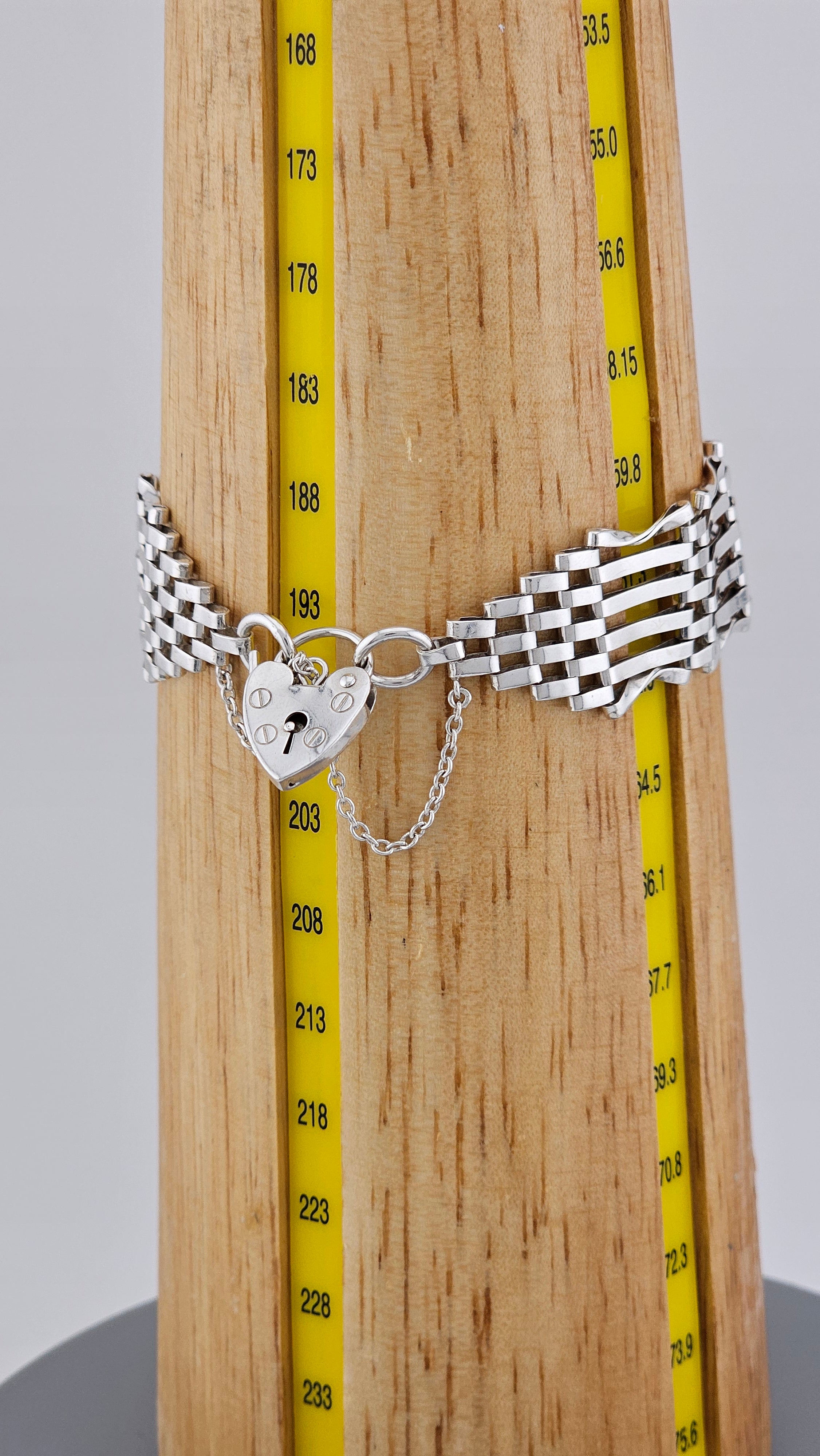 Vintage Sterling Silver 6-Bar Gate Bracelet with Heart Padlock 1