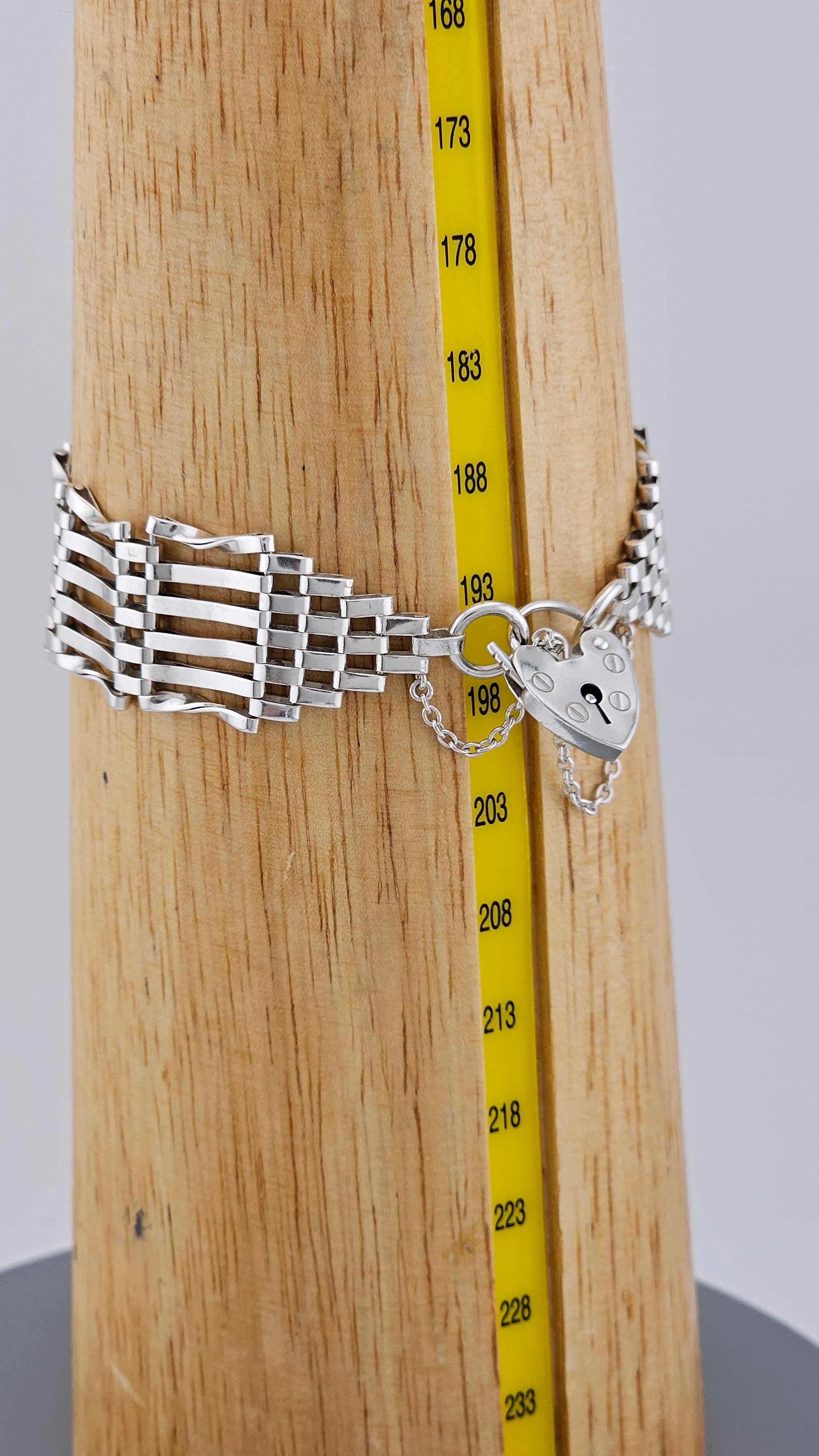 Vintage Sterling Silver 6-Bar Gate Bracelet with Heart Padlock 1