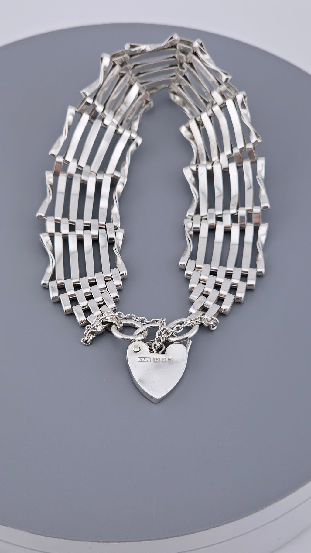 Vintage Sterling Silver 6-Bar Gate Bracelet with Heart Padlock 1