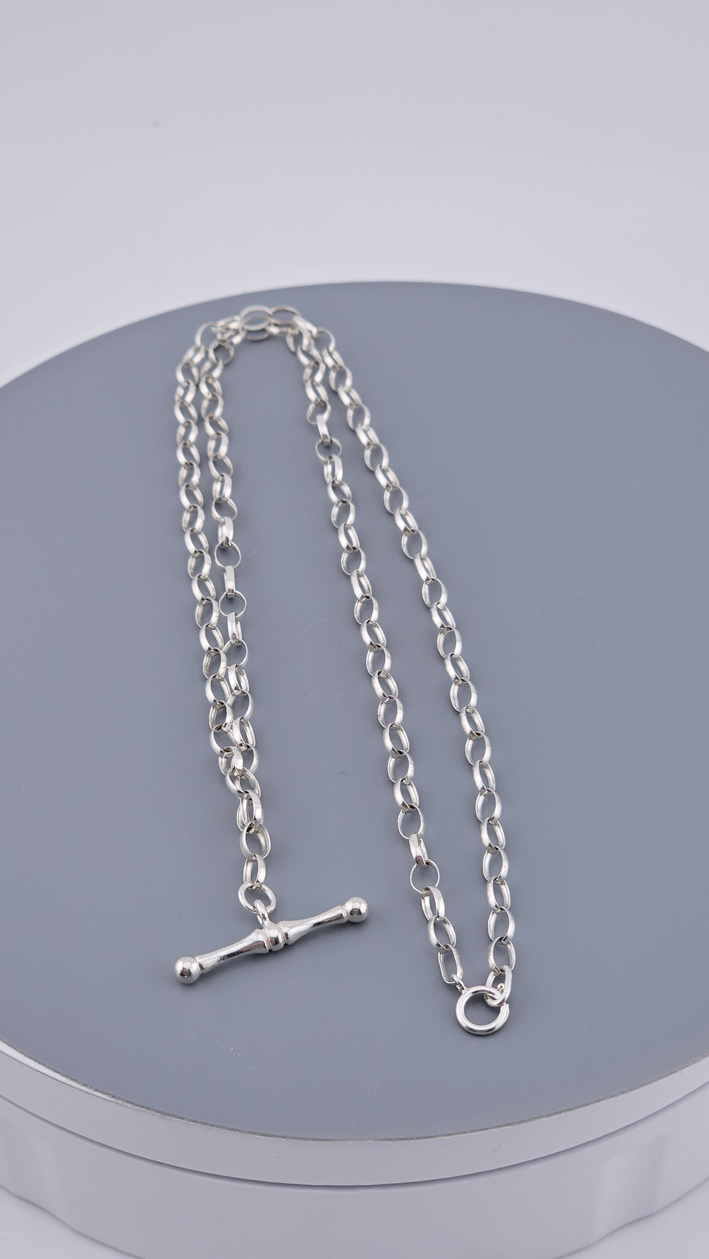 Vintage 925 Sterling Silver T-Bar Rolo Link Necklace - 46.5cm