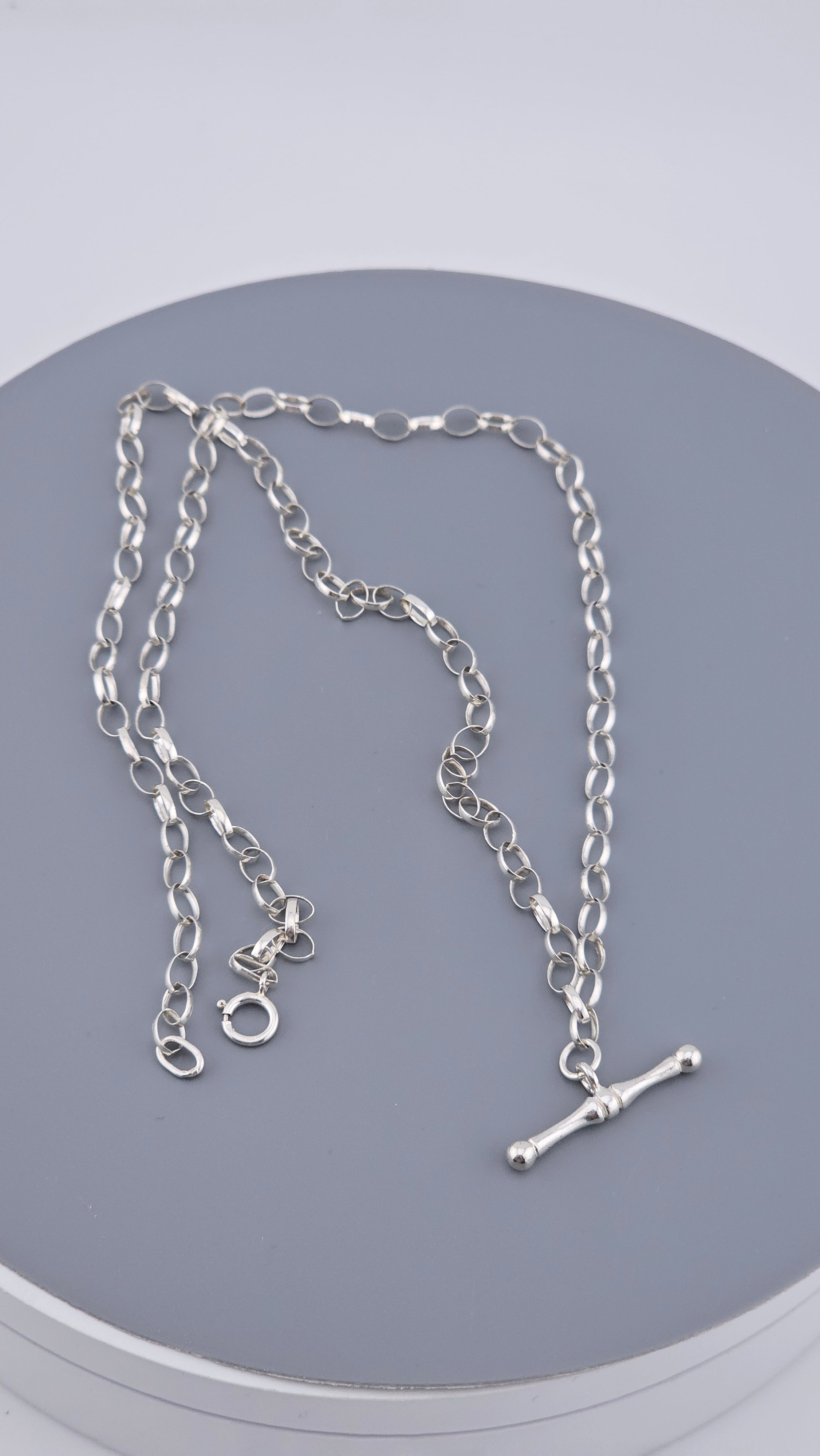 Vintage 925 Sterling Silver T-Bar Rolo Link Necklace - 46.5cm