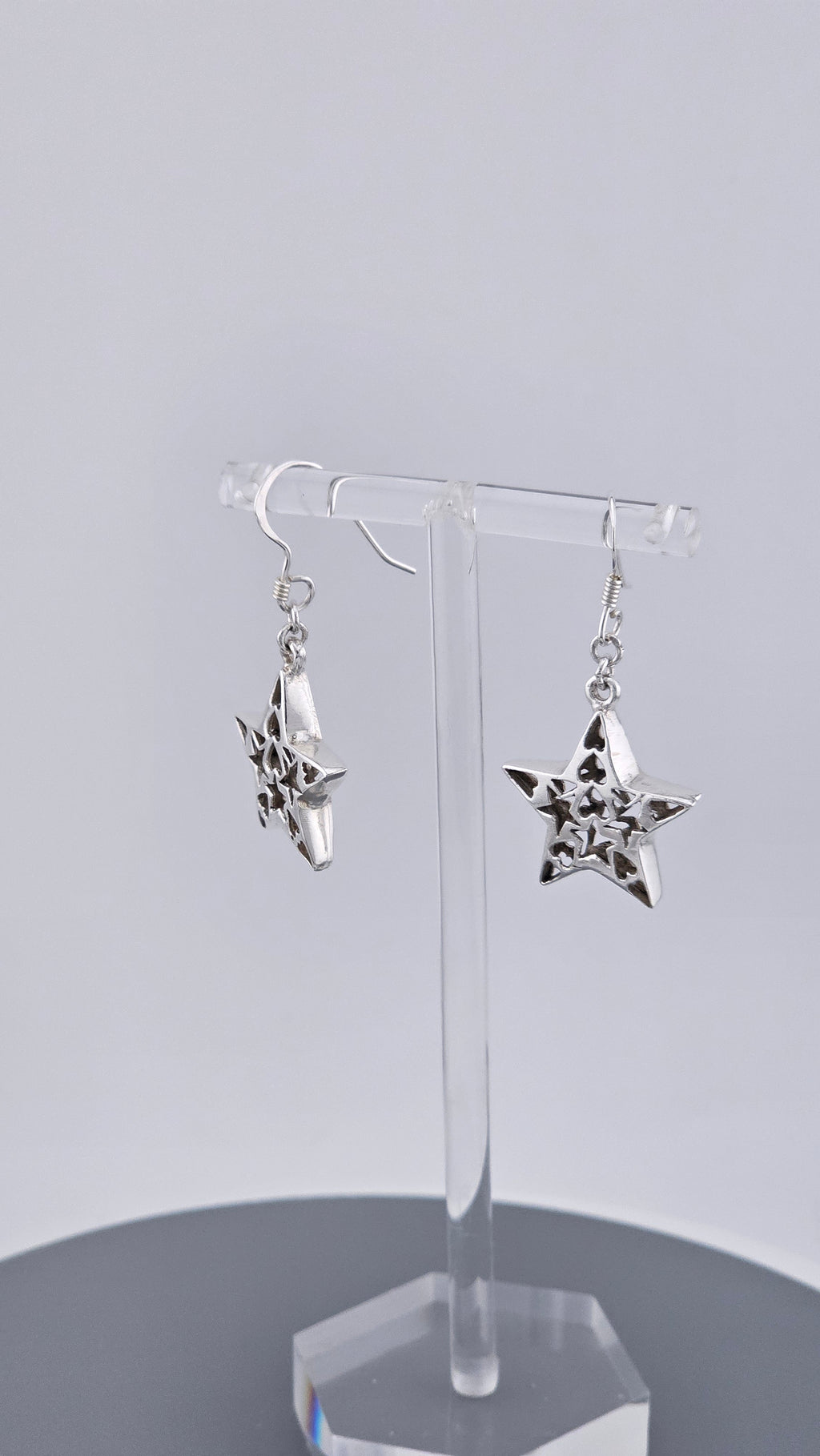 Vintage 925 Sterling Silver Heart-In-Star Cutout Drop Earrings