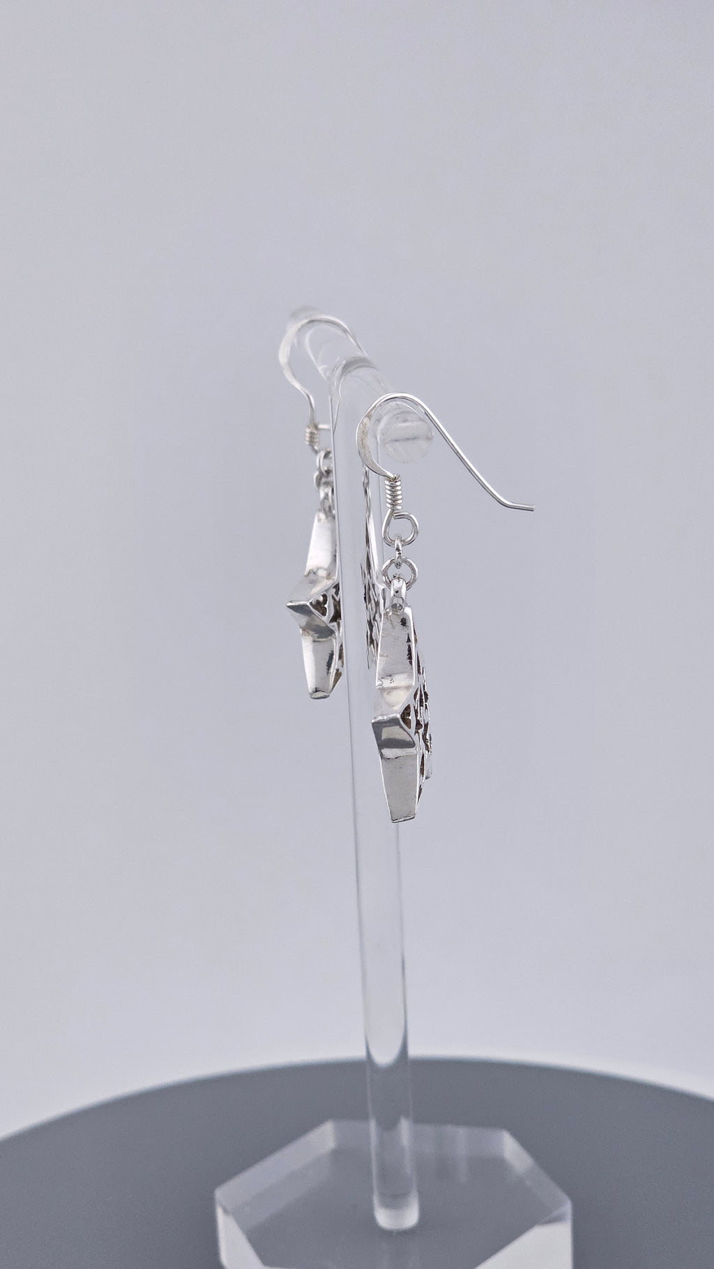 Vintage 925 Sterling Silver Heart-In-Star Cutout Drop Earrings