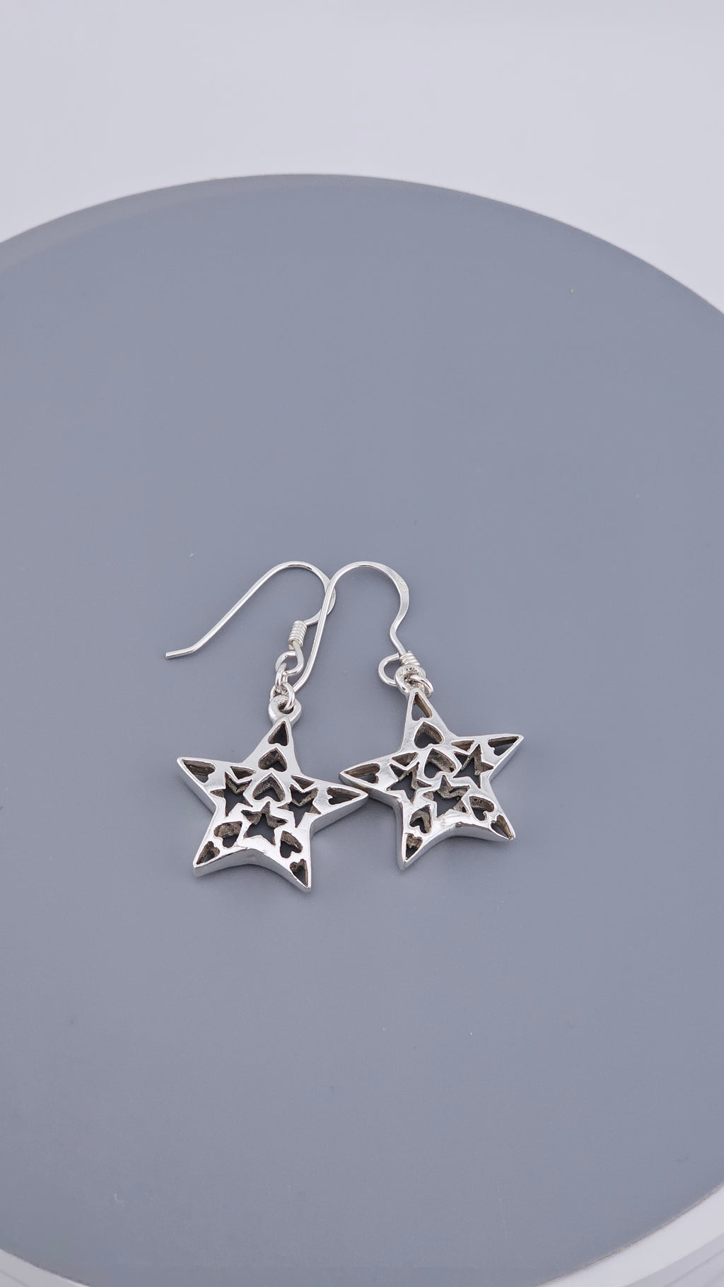 Vintage 925 Sterling Silver Heart-In-Star Cutout Drop Earrings