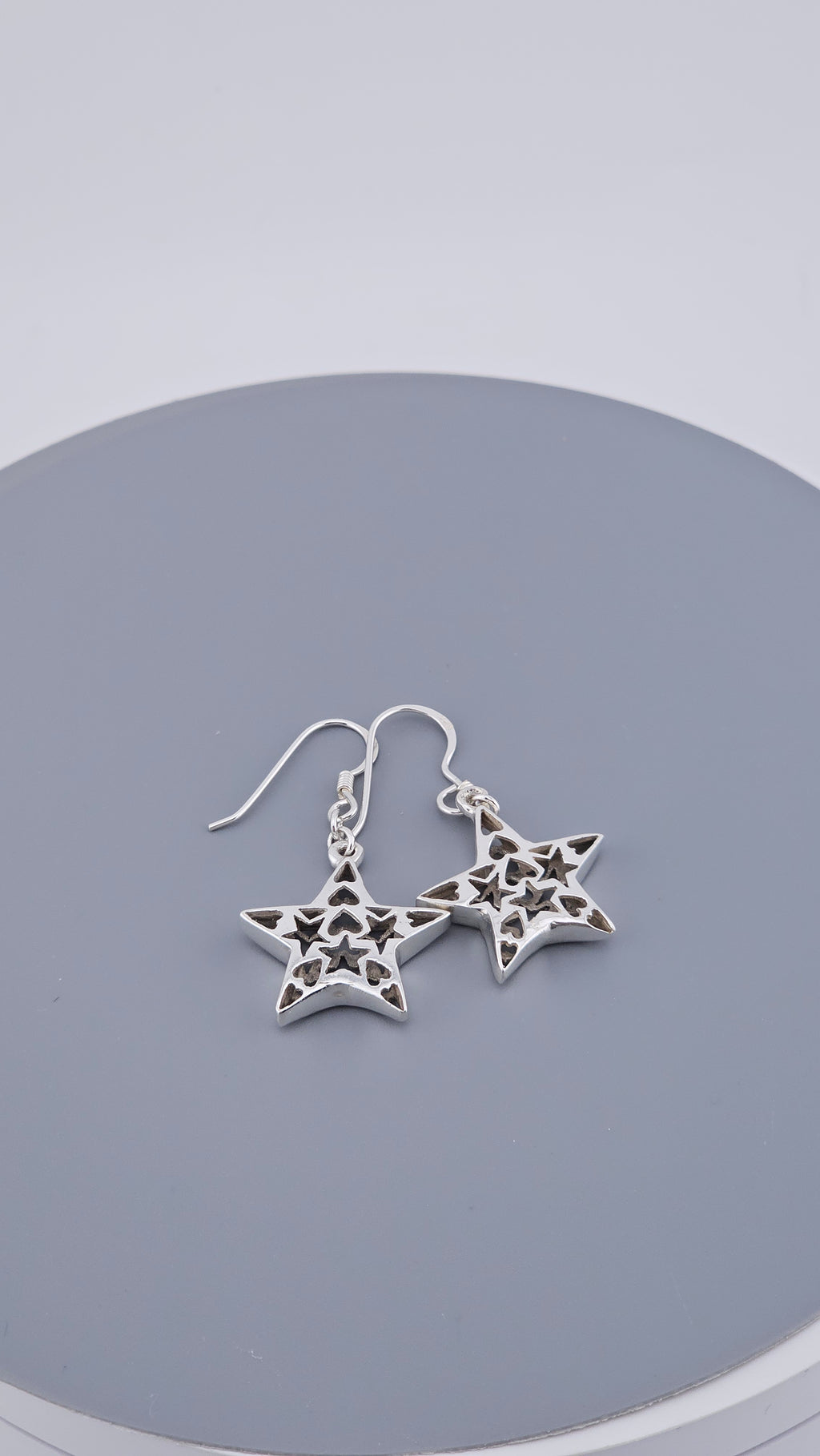 Vintage 925 Sterling Silver Heart-In-Star Cutout Drop Earrings