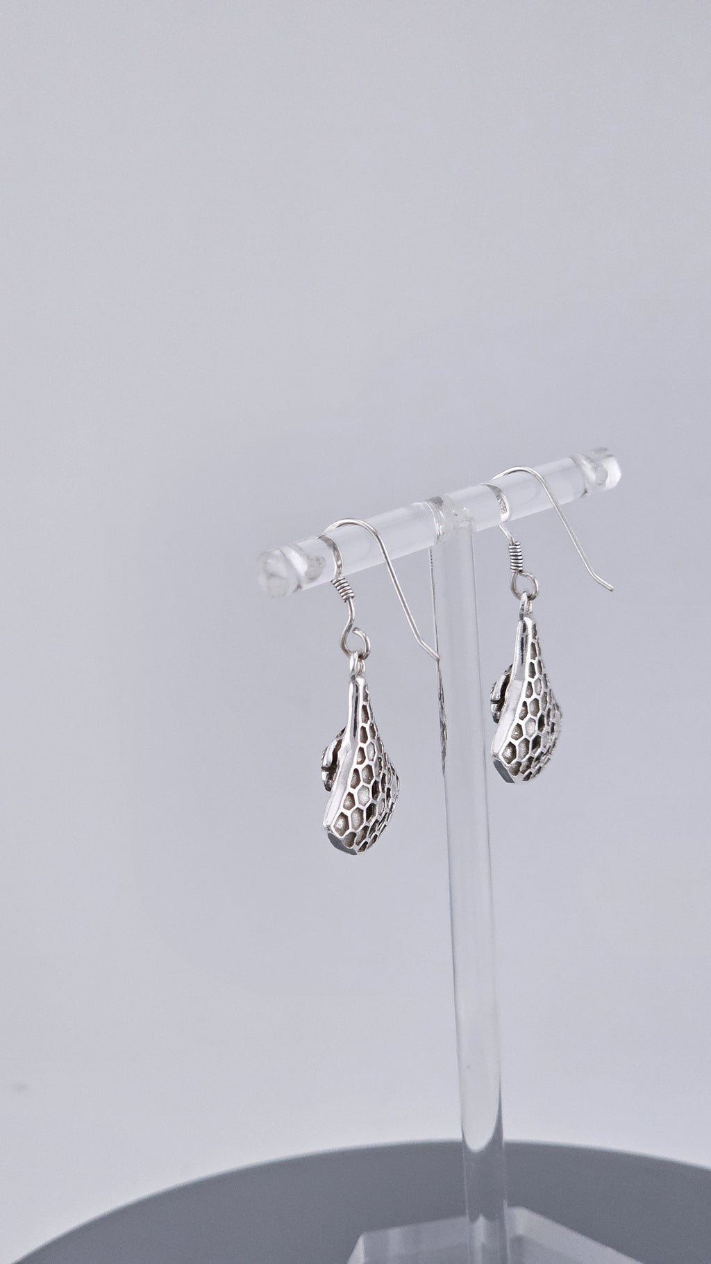 925 Sterling Silver Marcasite & Floral Honeycomb Dangle Earrings