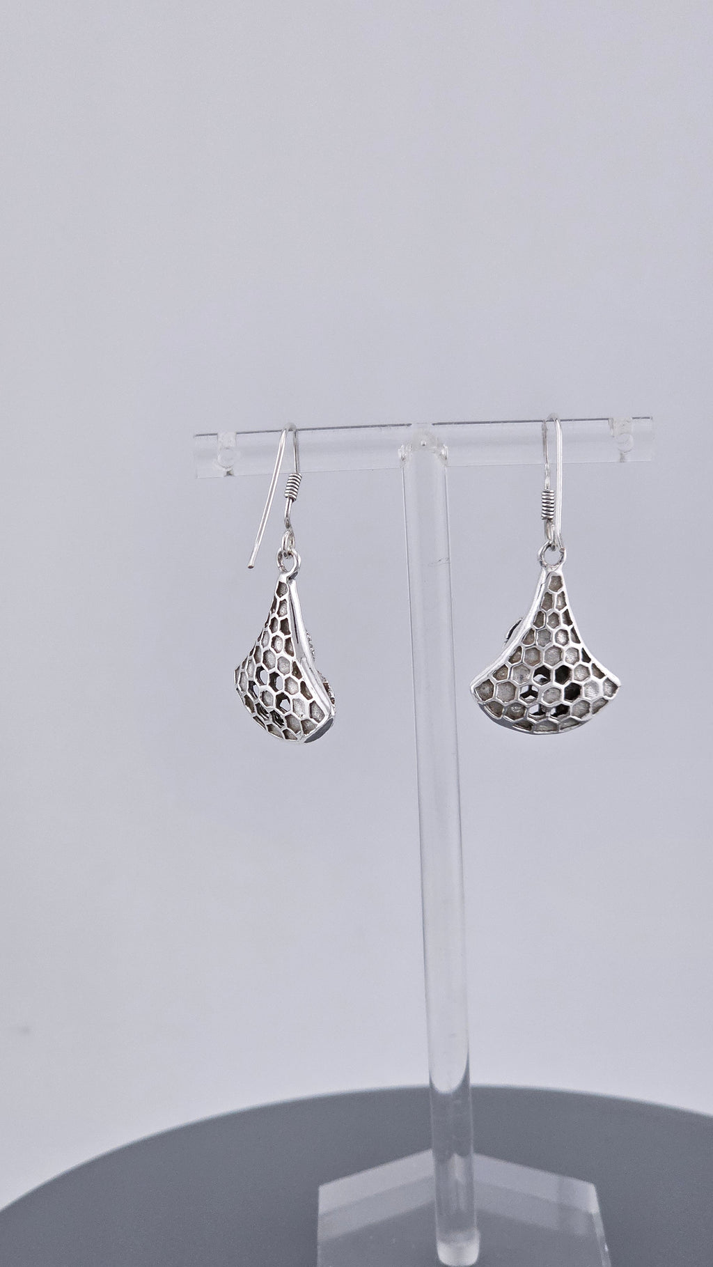 925 Sterling Silver Marcasite & Floral Honeycomb Dangle Earrings