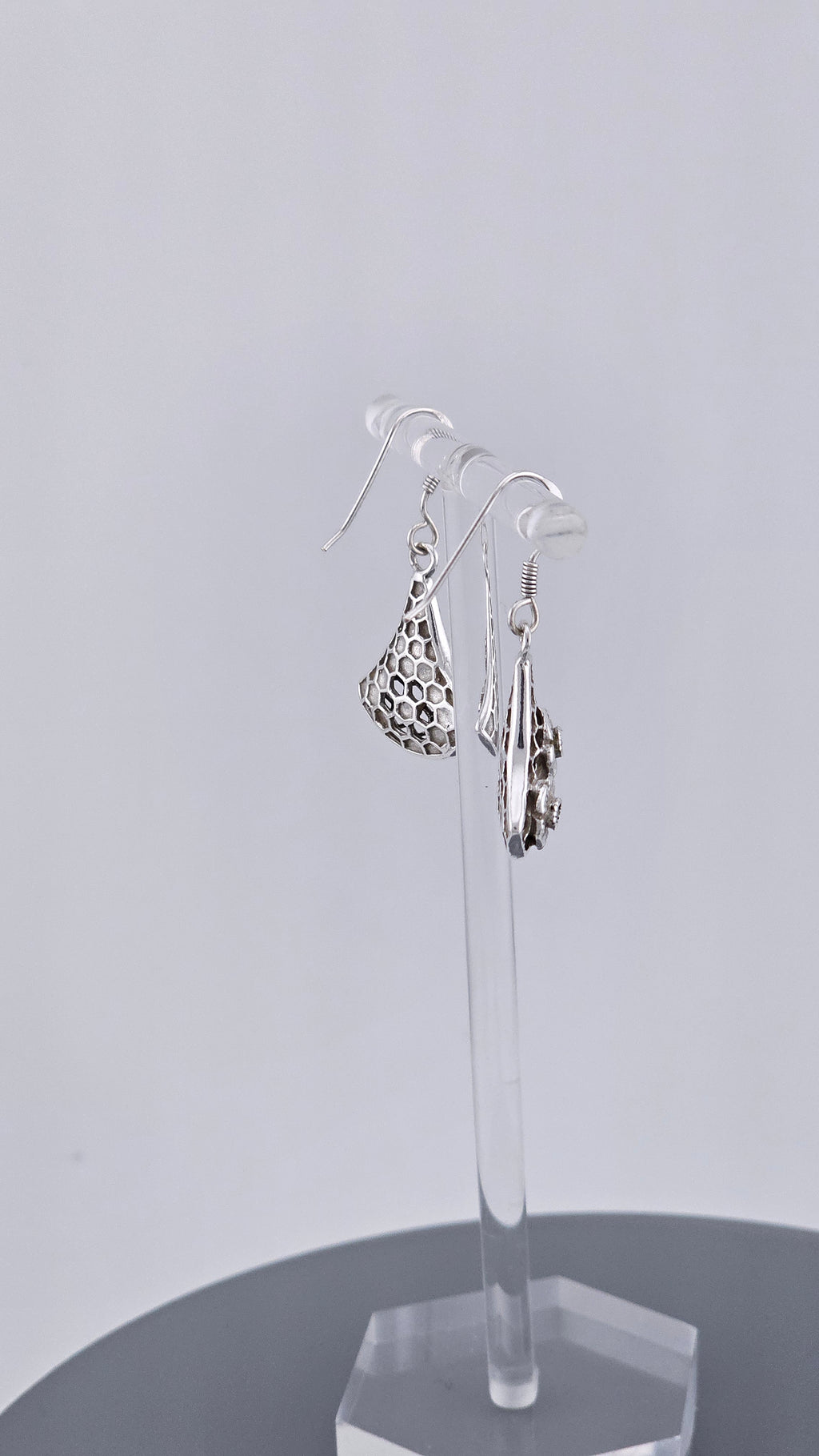 925 Sterling Silver Marcasite & Floral Honeycomb Dangle Earrings