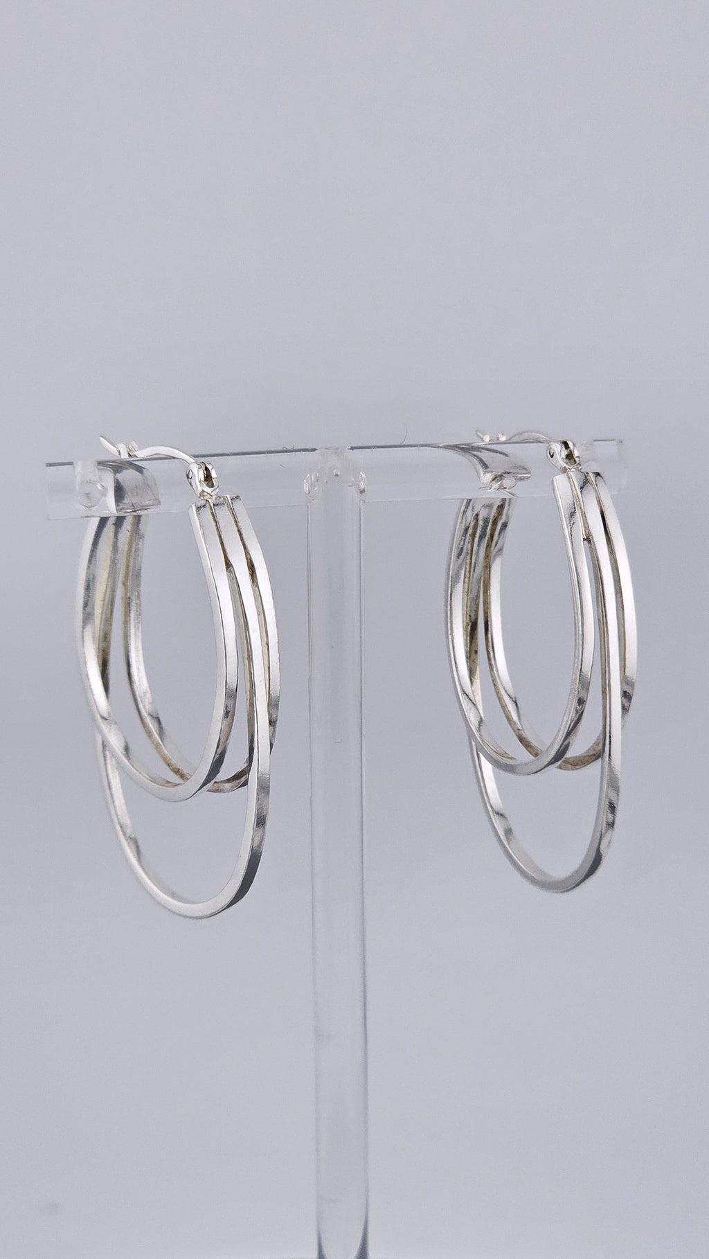 925 Sterling Silver Triple Layer Oval Hoop Earrings (9.42g)