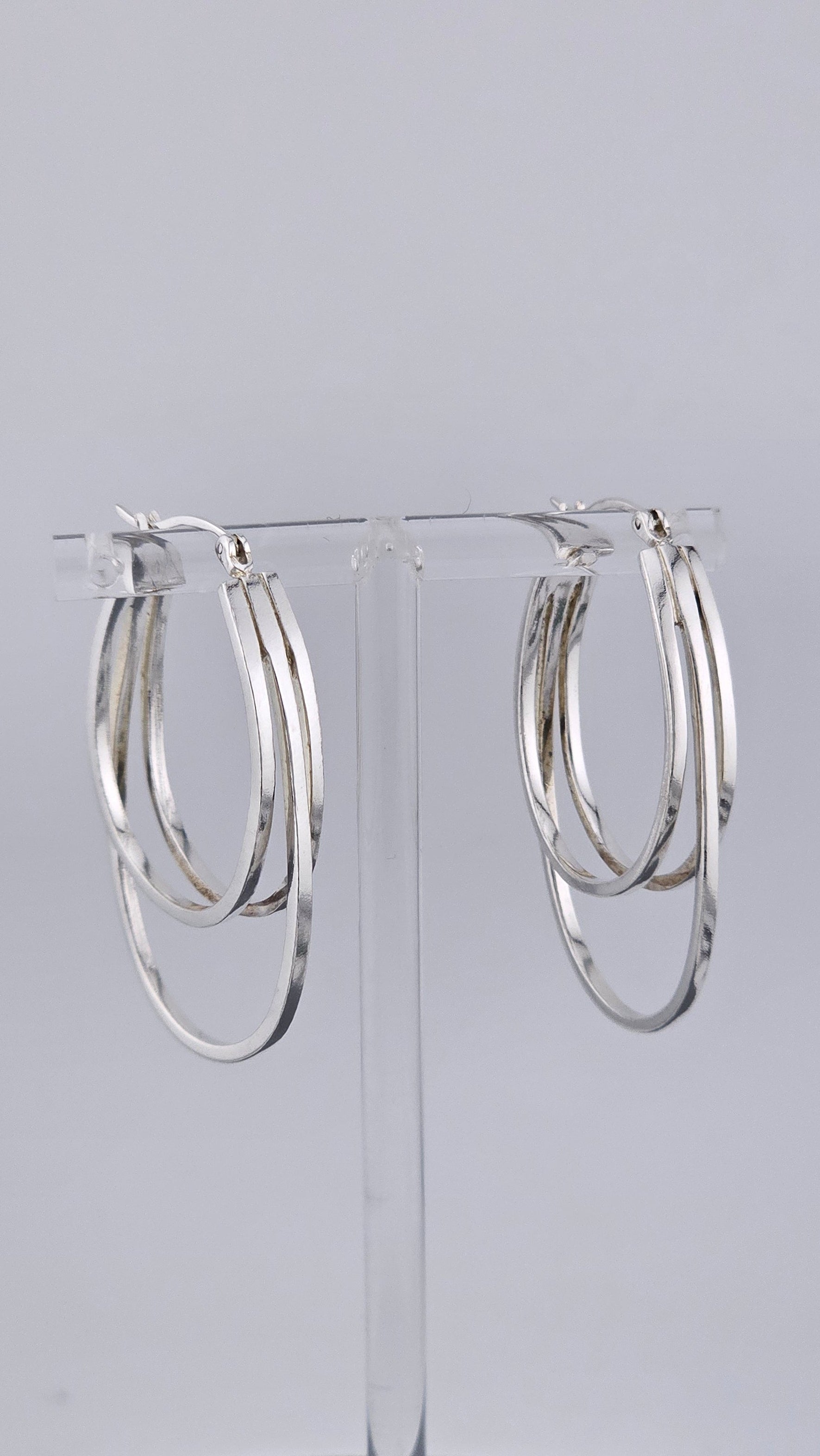 925 Sterling Silver Triple Layer Oval Hoop Earrings (9.42g)