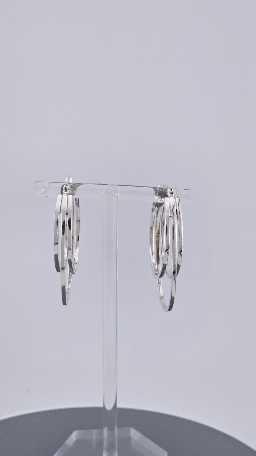 925 Sterling Silver Triple Layer Oval Hoop Earrings (9.42g)