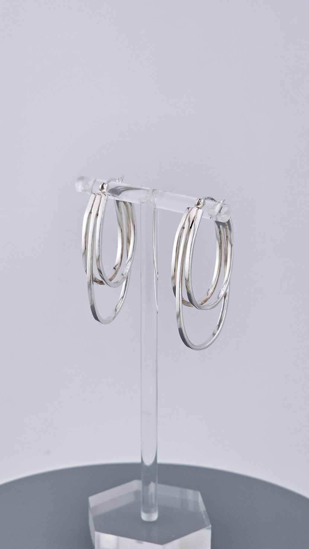 925 Sterling Silver Triple Layer Oval Hoop Earrings (9.42g)