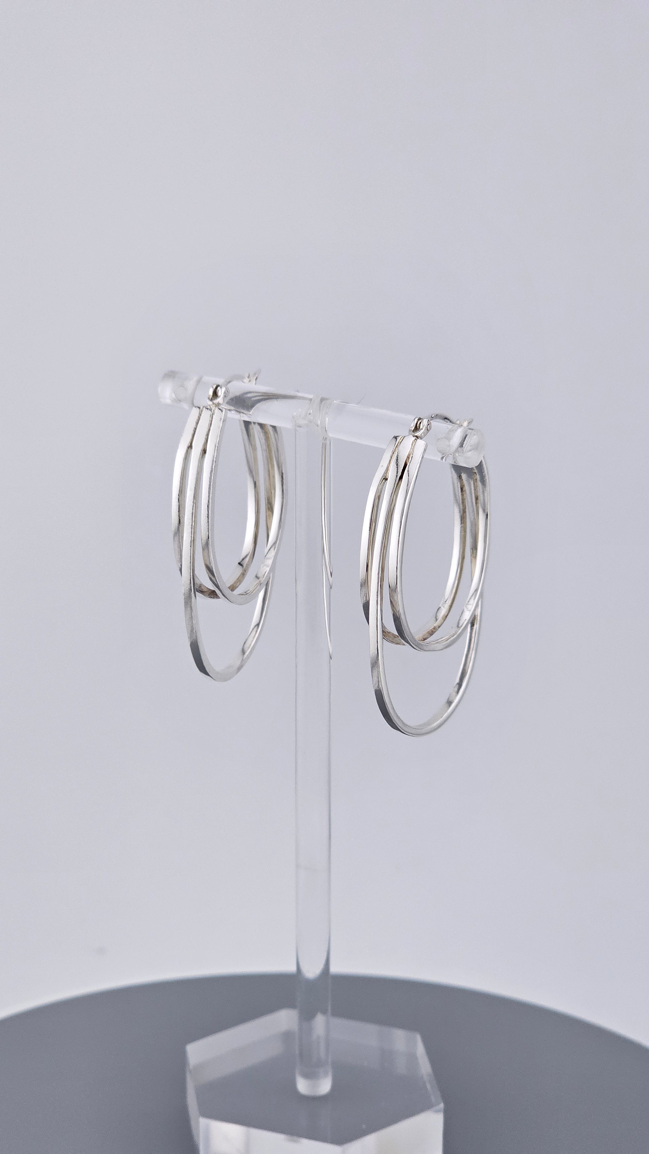 925 Sterling Silver Triple Layer Oval Hoop Earrings (9.42g)