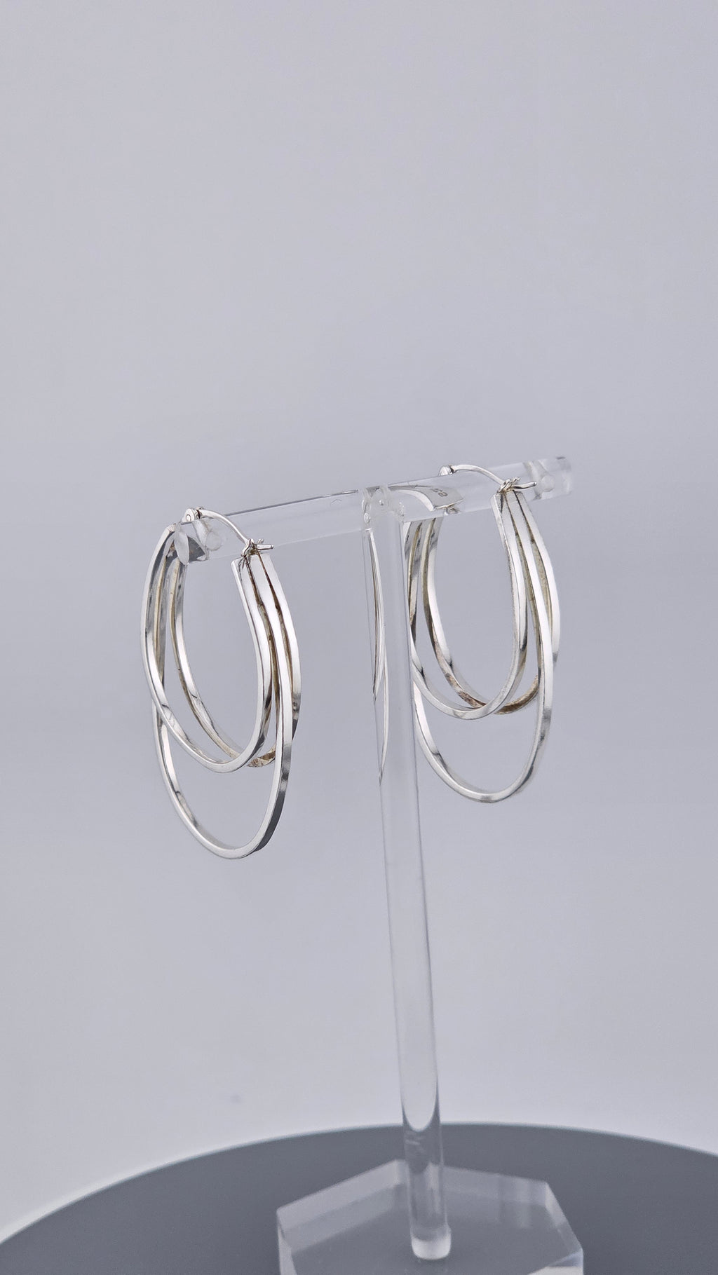 925 Sterling Silver Triple Layer Oval Hoop Earrings (9.42g)