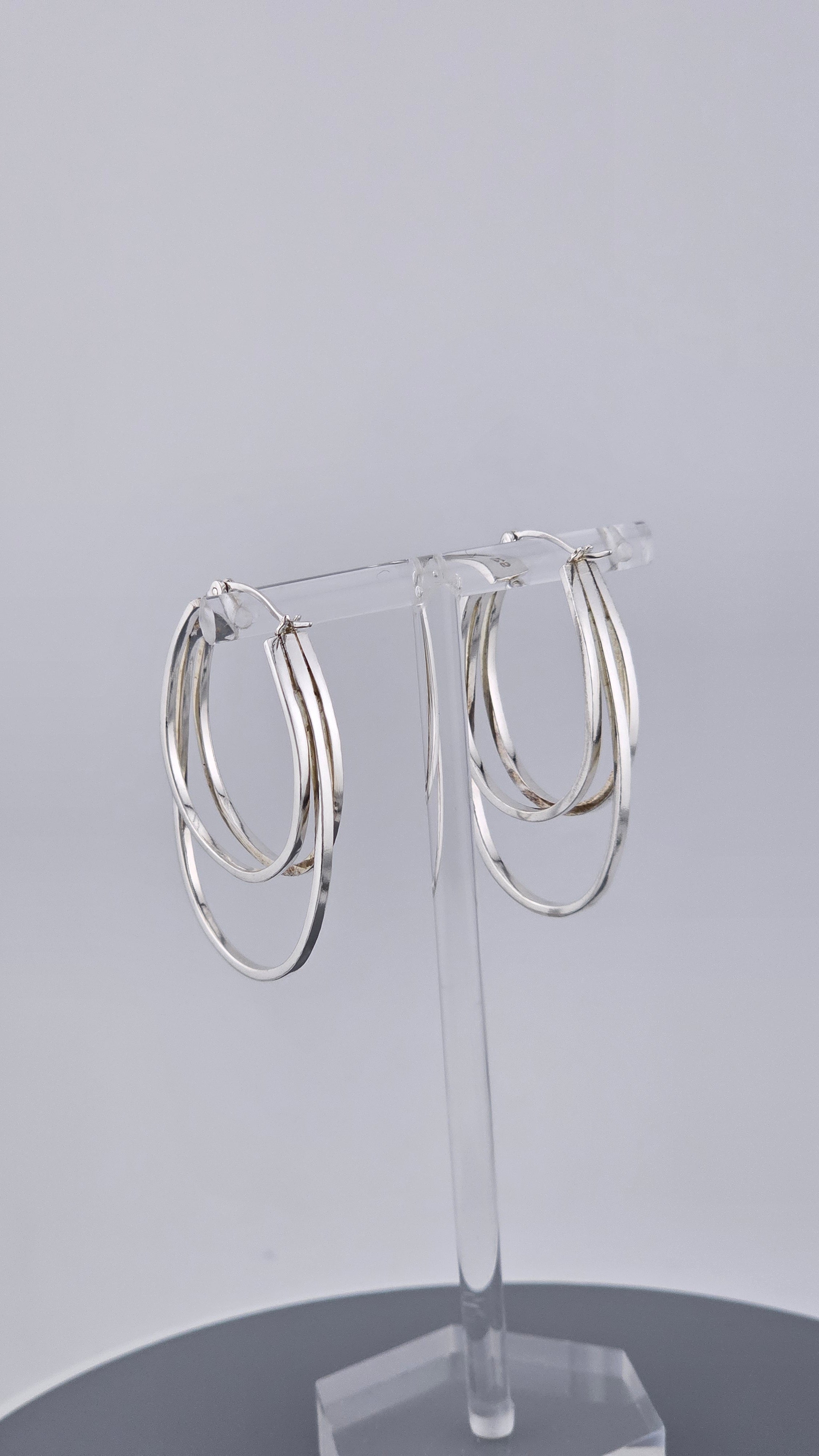 925 Sterling Silver Triple Layer Oval Hoop Earrings (9.42g)