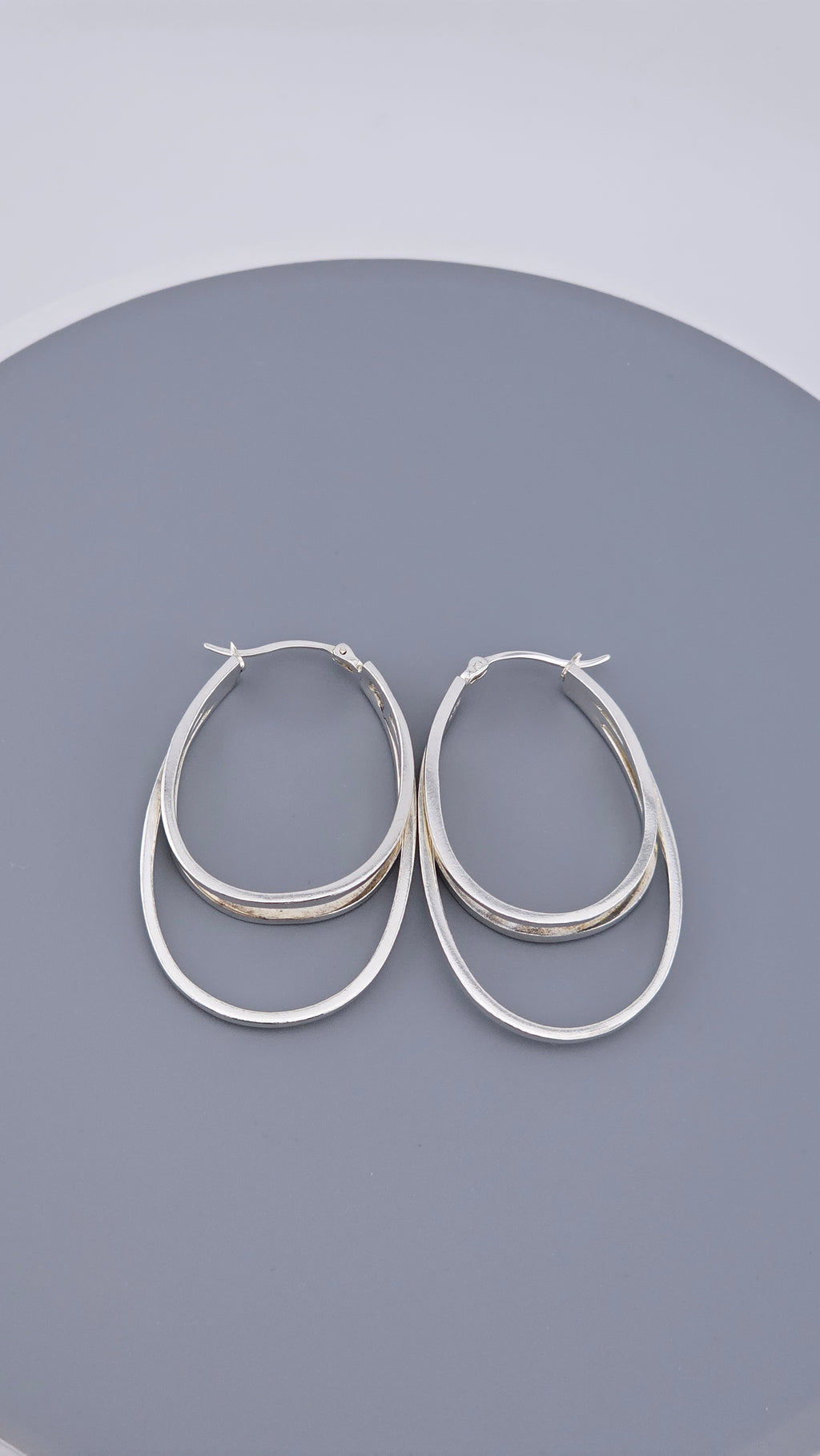 925 Sterling Silver Triple Layer Oval Hoop Earrings (9.42g)
