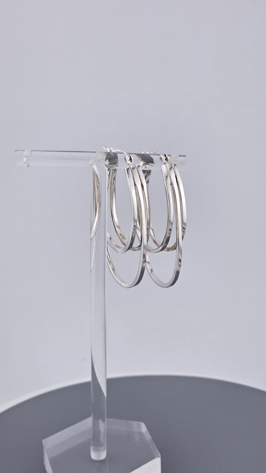 925 Sterling Silver Triple Layer Oval Hoop Earrings (9.42g)