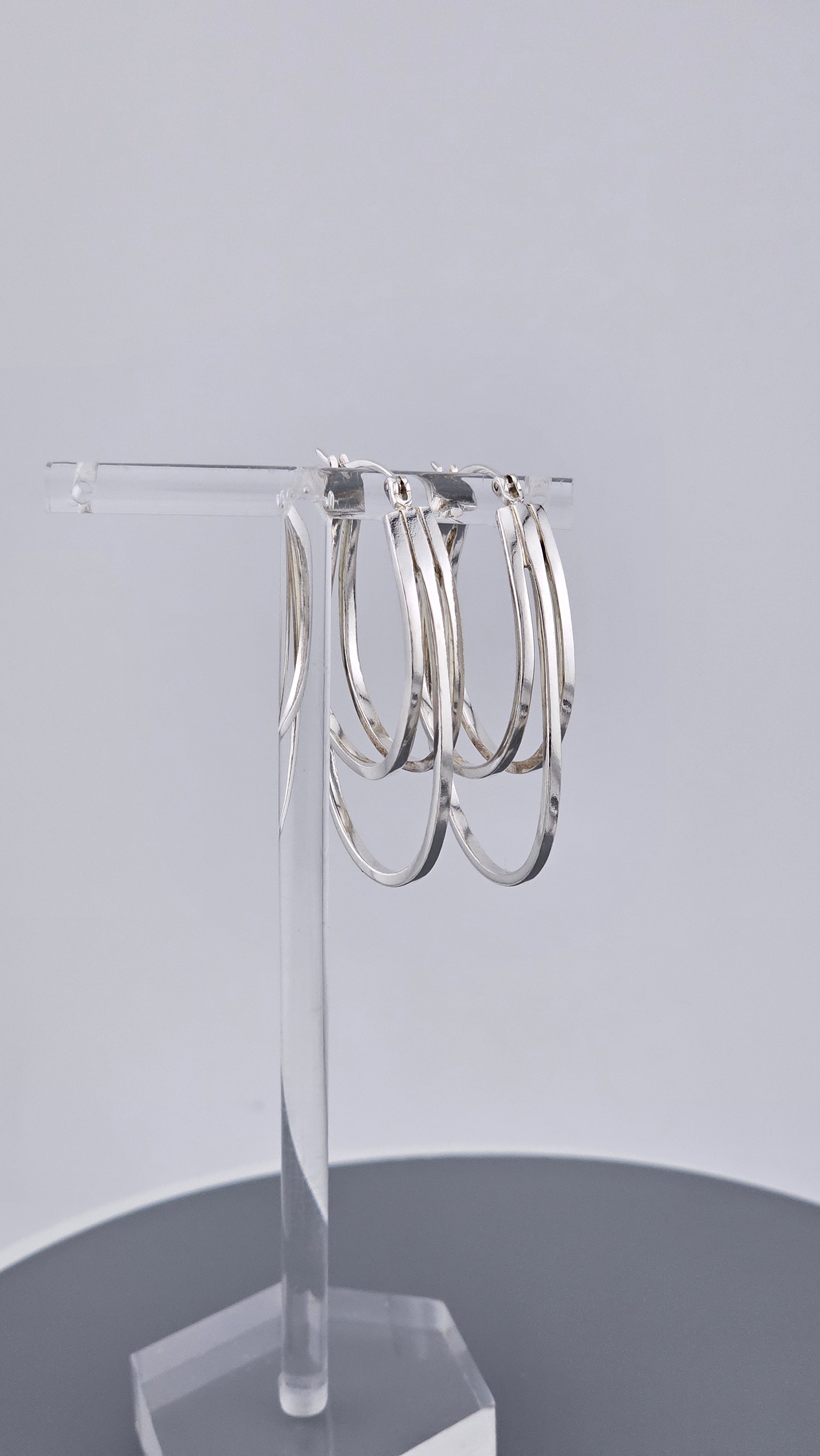 925 Sterling Silver Triple Layer Oval Hoop Earrings (9.42g)
