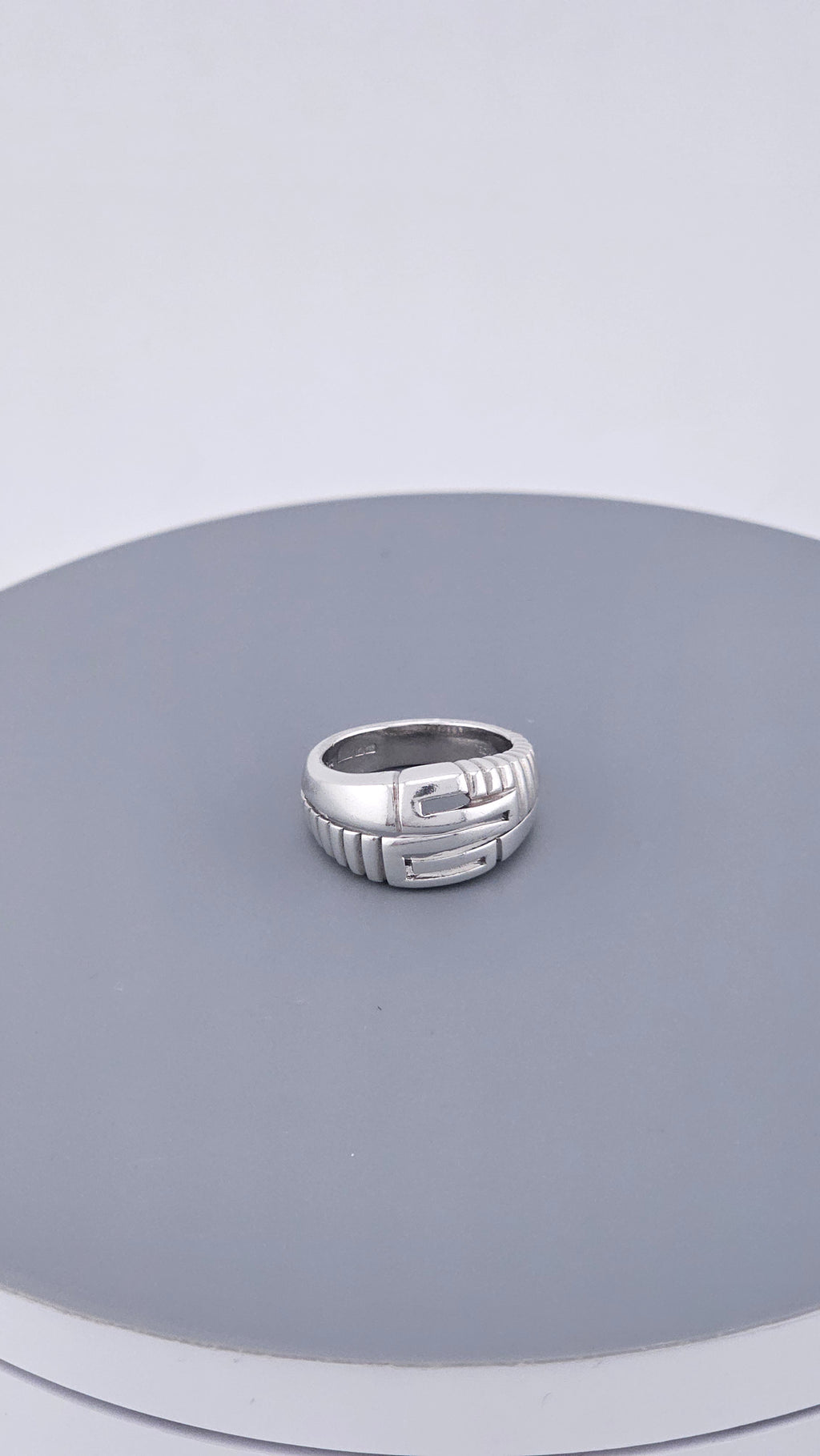 925 Sterling Silver Chunky Greek Key Statement Ring – Size UK O 1/2