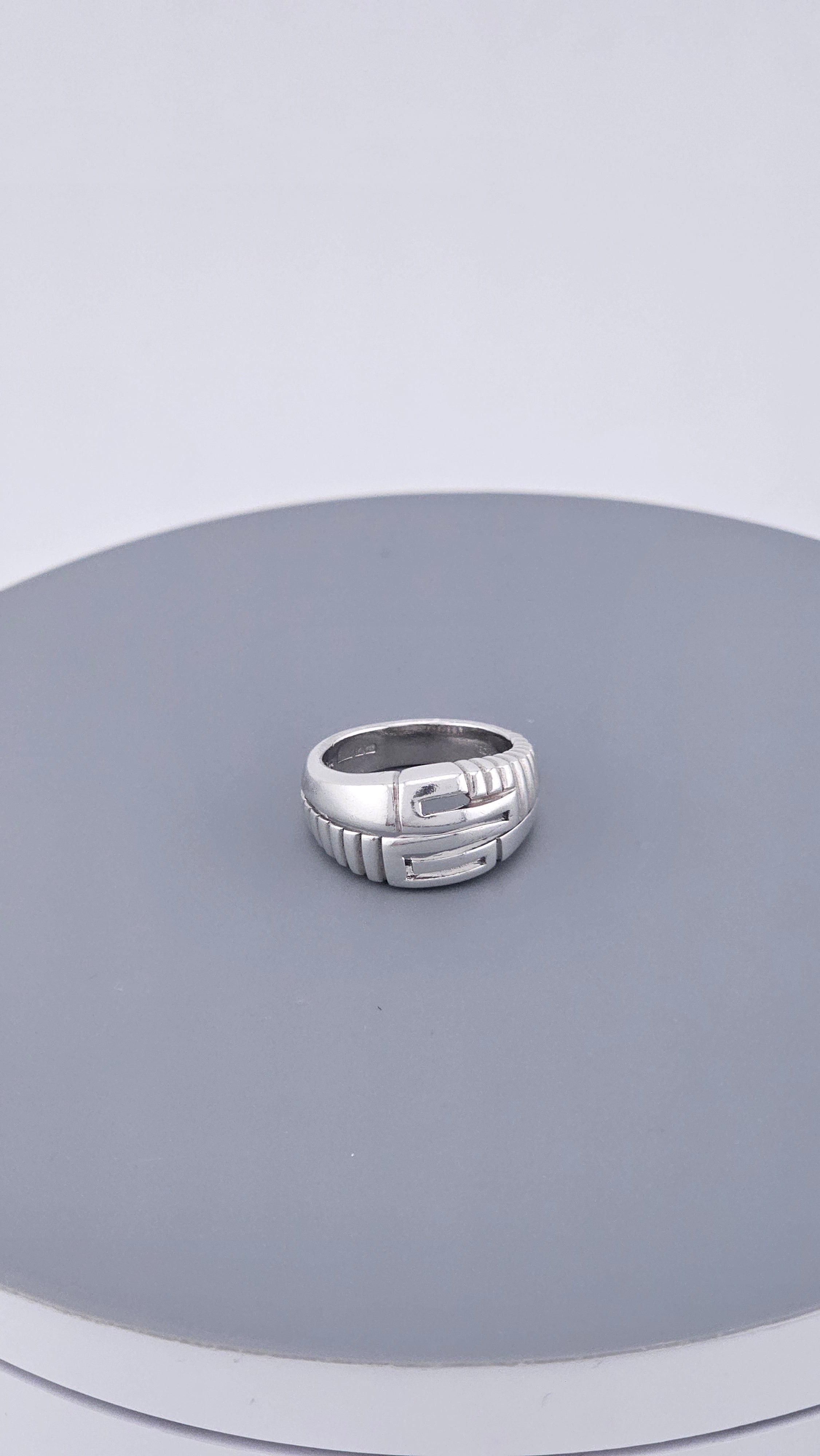 925 Sterling Silver Chunky Greek Key Statement Ring – Size UK O 1/2