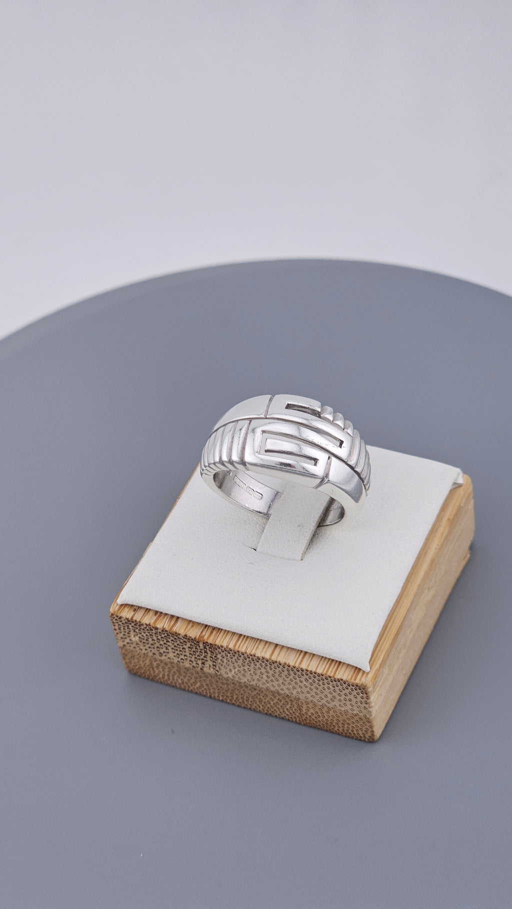 925 Sterling Silver Chunky Greek Key Statement Ring – Size UK O 1/2