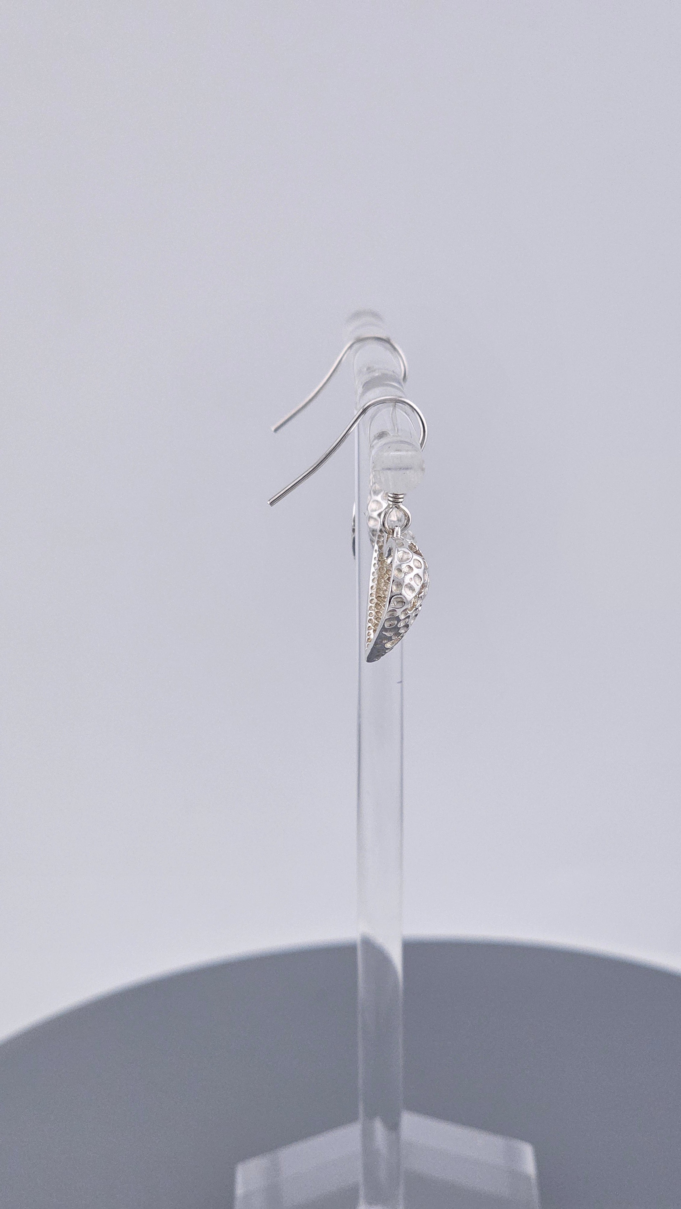 925 Sterling Silver Textured Heart & Cloud Cutout Drop Earrings