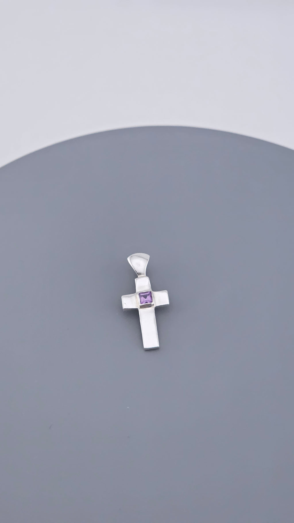 Modern Minimalist 925 Sterling Silver & Square-Cut Amethyst Cross Pendant