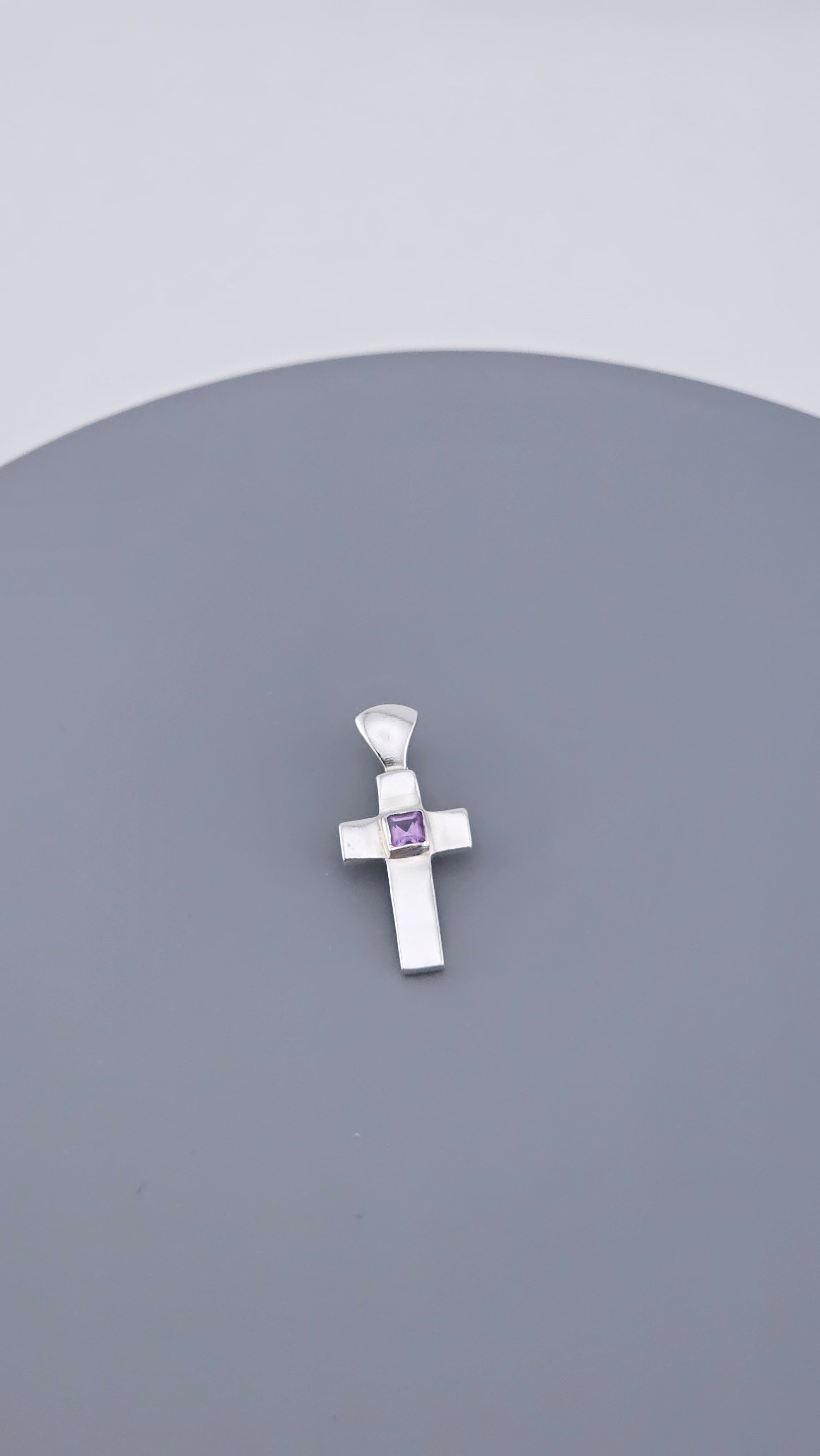 Modern Minimalist 925 Sterling Silver & Square-Cut Amethyst Cross Pendant