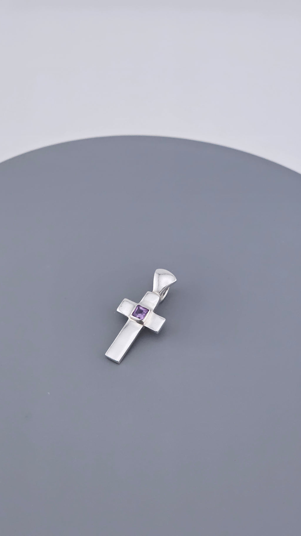 Modern Minimalist 925 Sterling Silver & Square-Cut Amethyst Cross Pendant