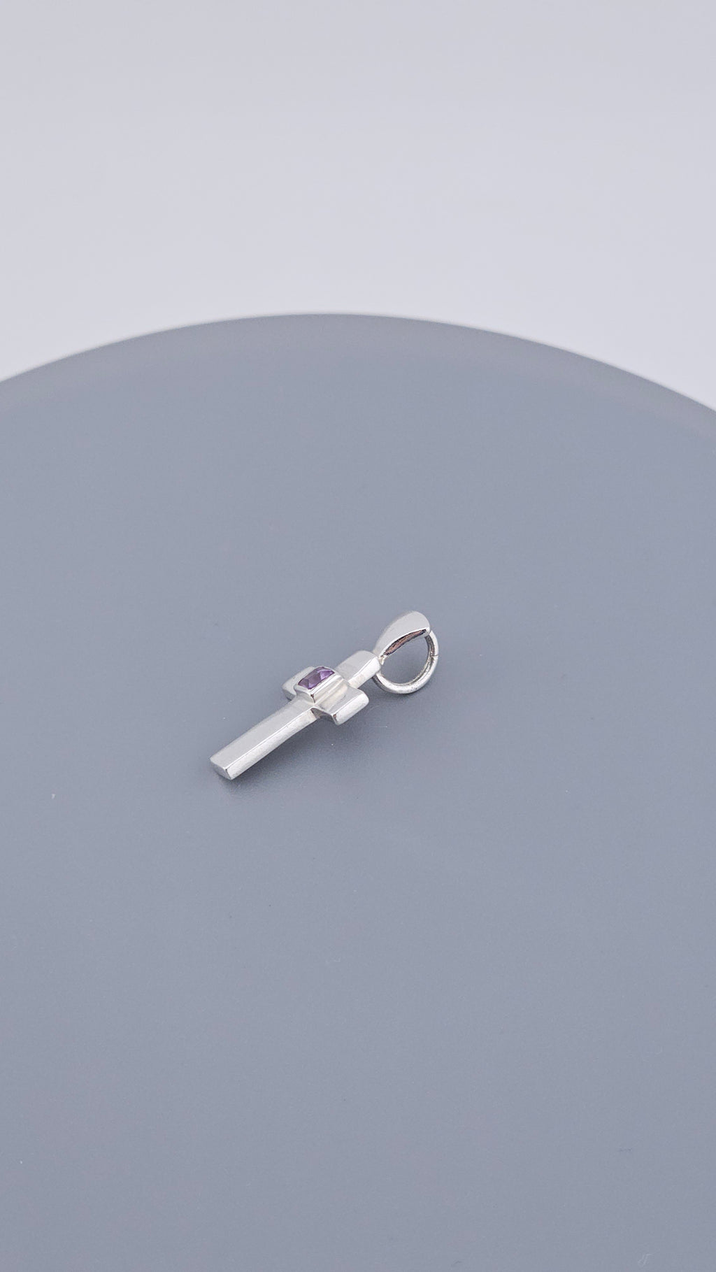 Modern Minimalist 925 Sterling Silver & Square-Cut Amethyst Cross Pendant