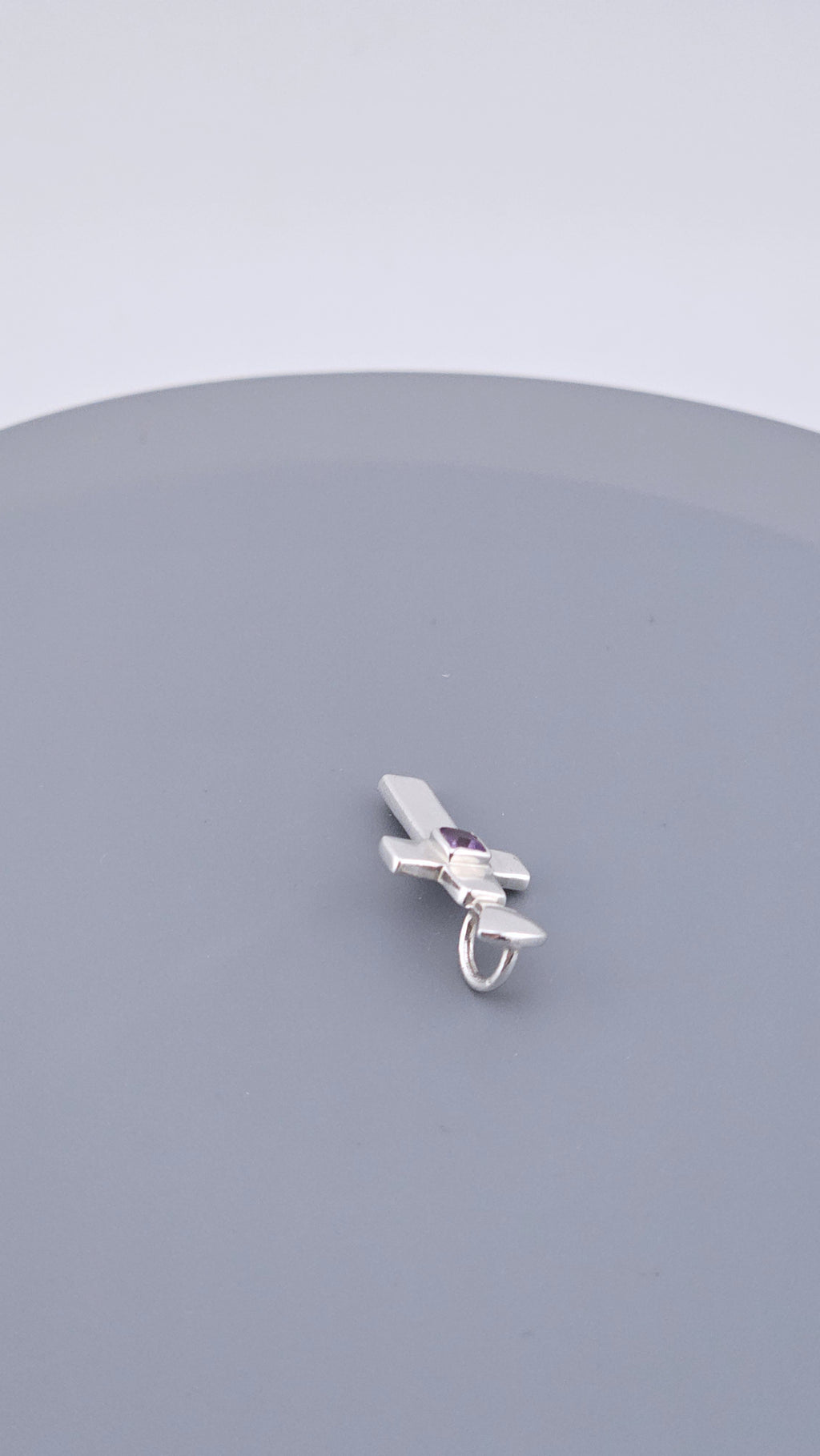 Modern Minimalist 925 Sterling Silver & Square-Cut Amethyst Cross Pendant