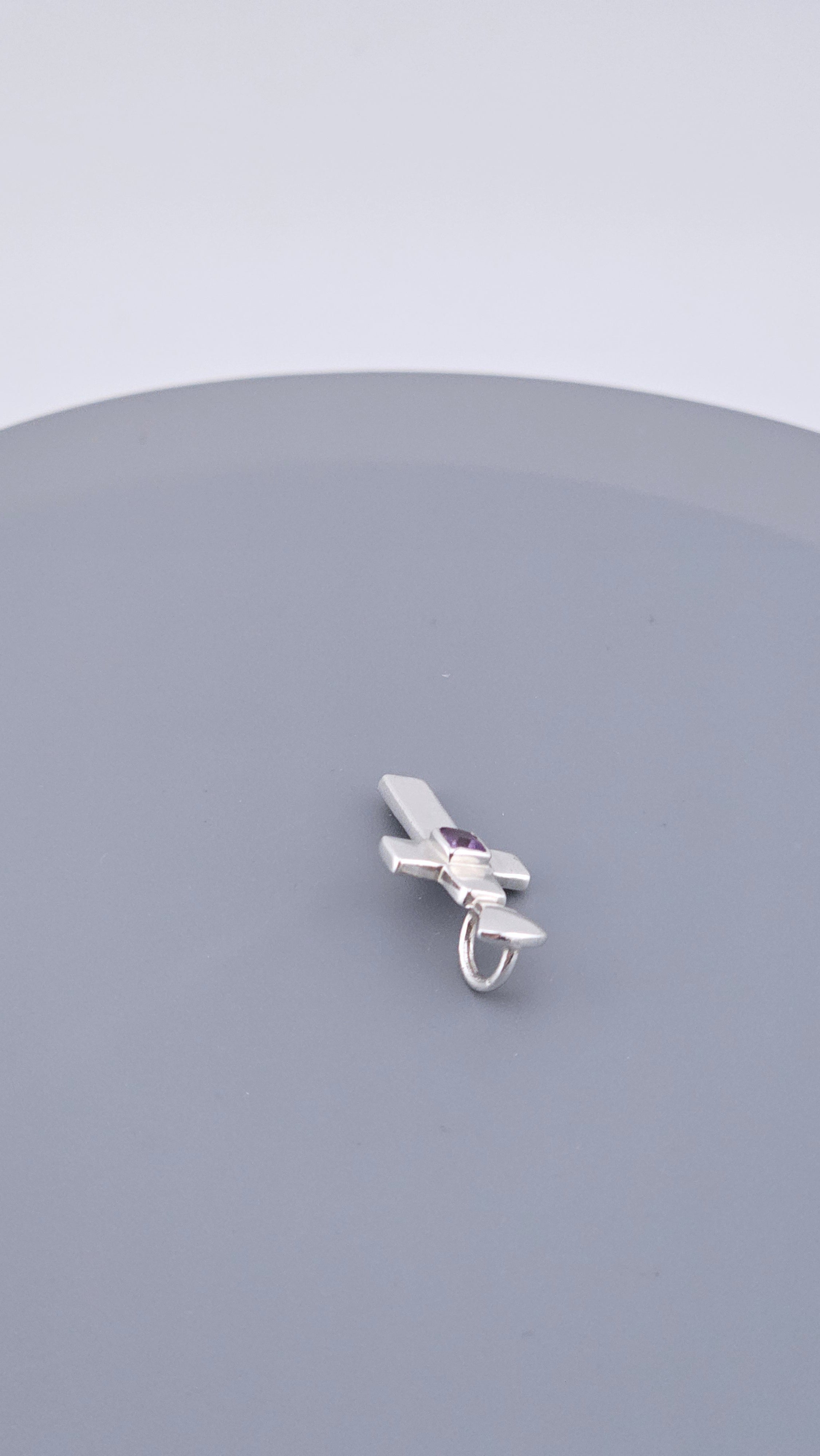 Modern Minimalist 925 Sterling Silver & Square-Cut Amethyst Cross Pendant