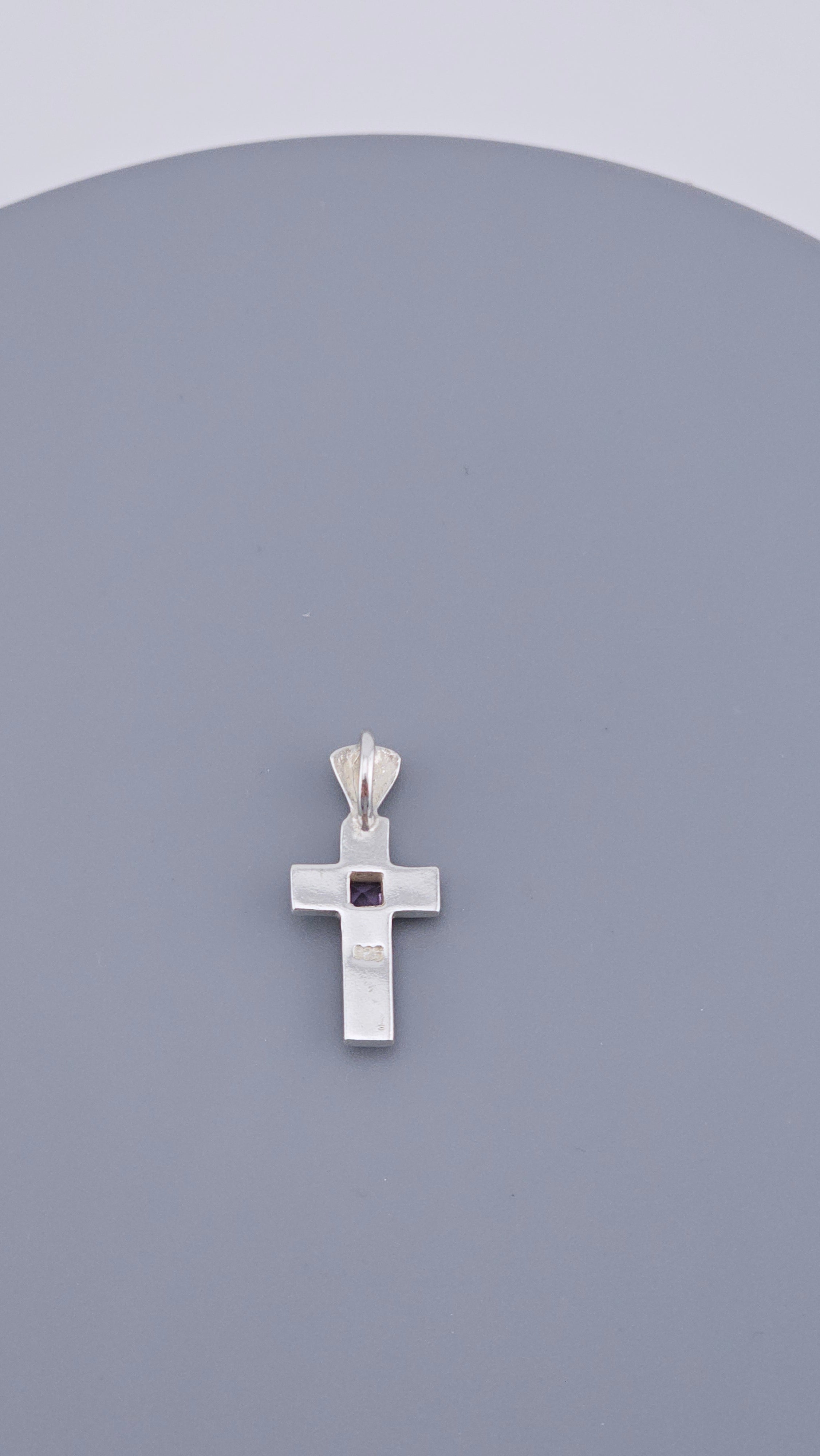 Modern Minimalist 925 Sterling Silver & Square-Cut Amethyst Cross Pendant