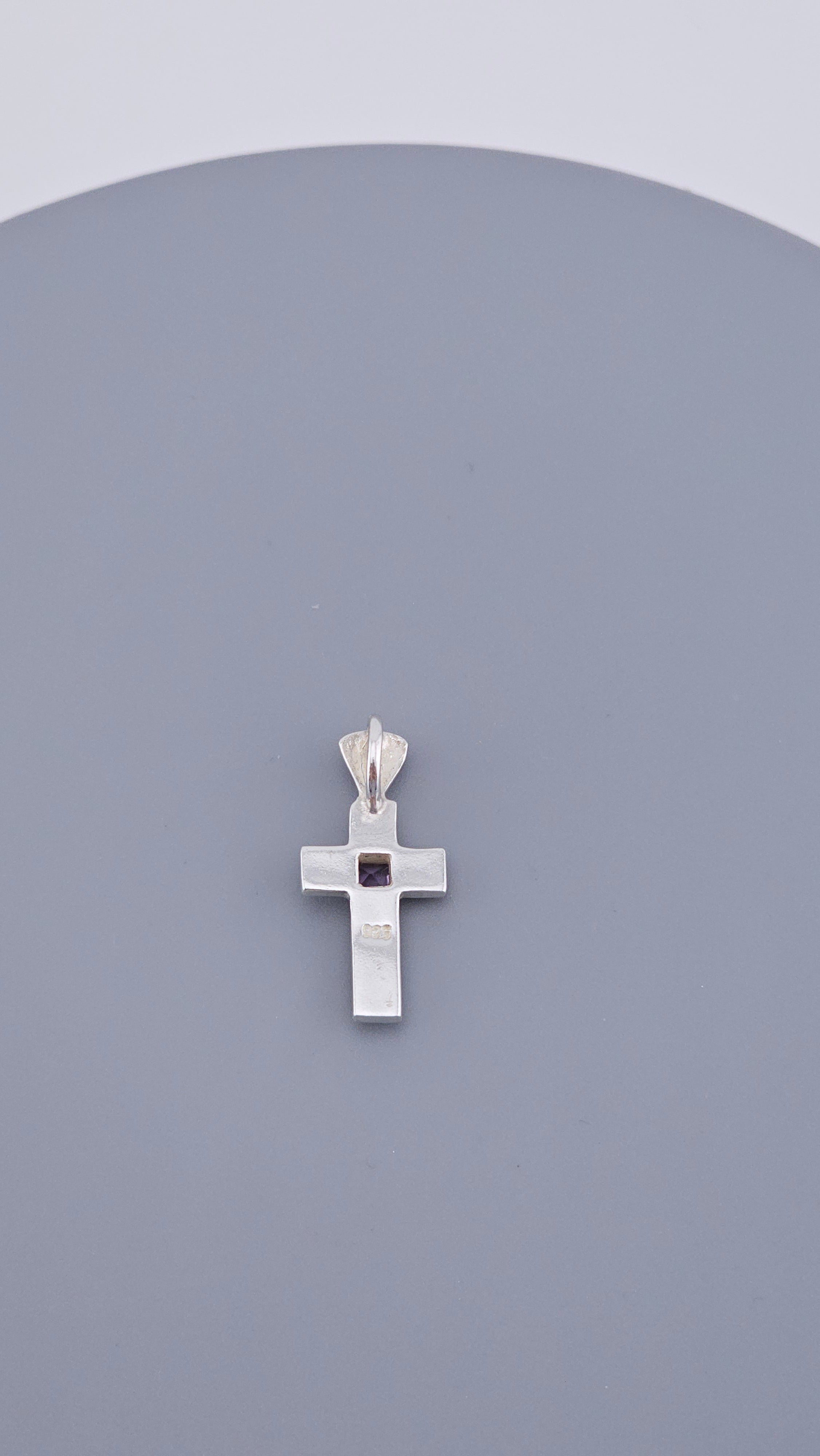 Modern Minimalist 925 Sterling Silver & Square-Cut Amethyst Cross Pendant