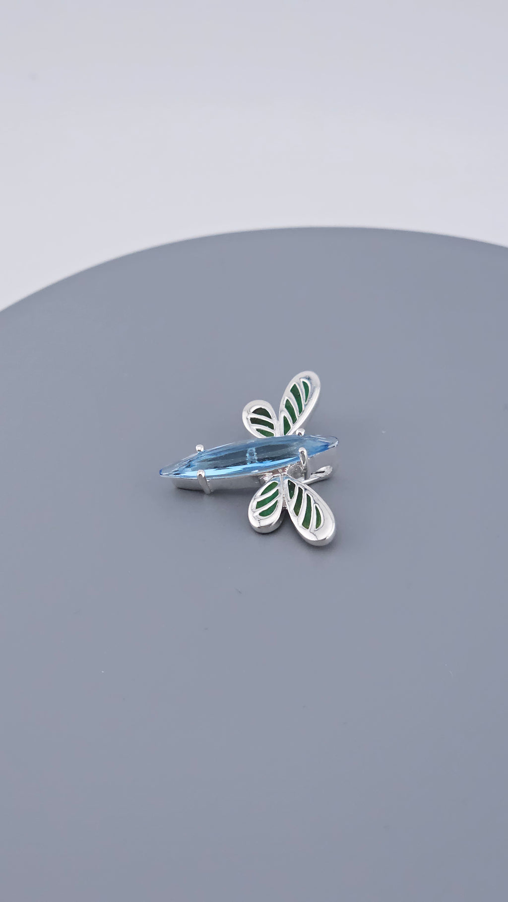 925 Sterling Silver Blue Topaz & Green Enamel Dragonfly Pendant