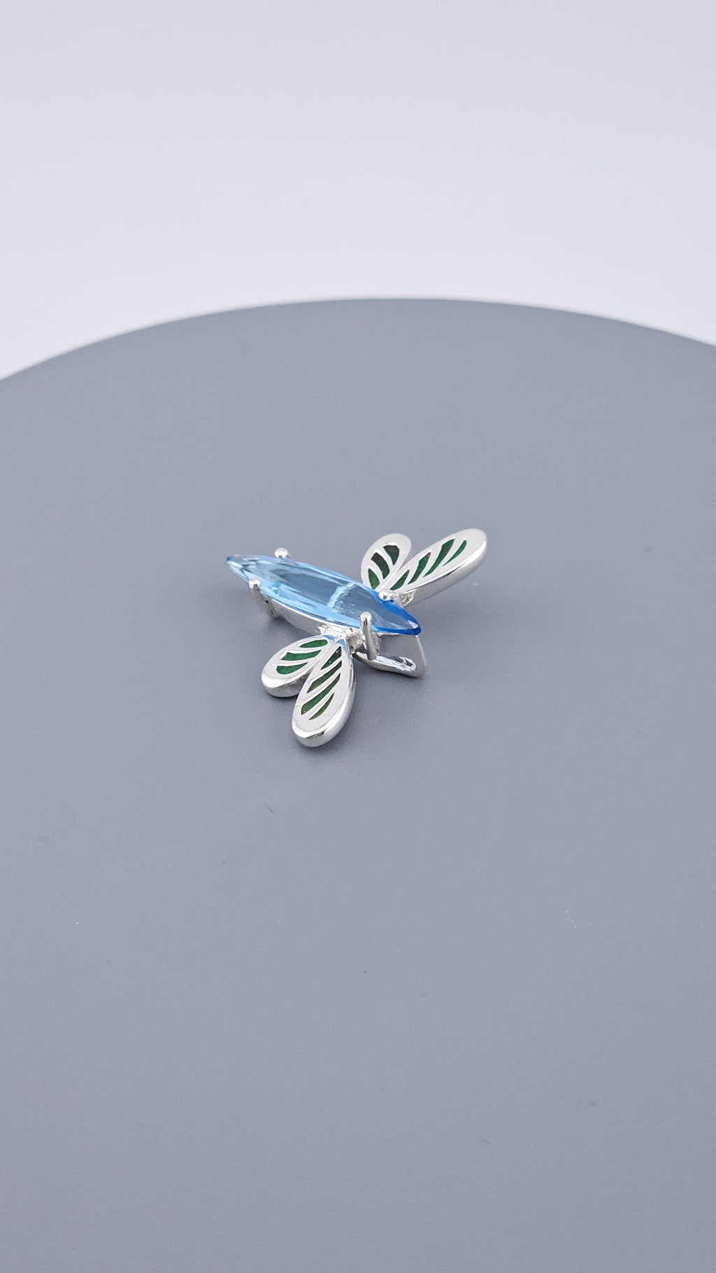 925 Sterling Silver Blue Topaz & Green Enamel Dragonfly Pendant