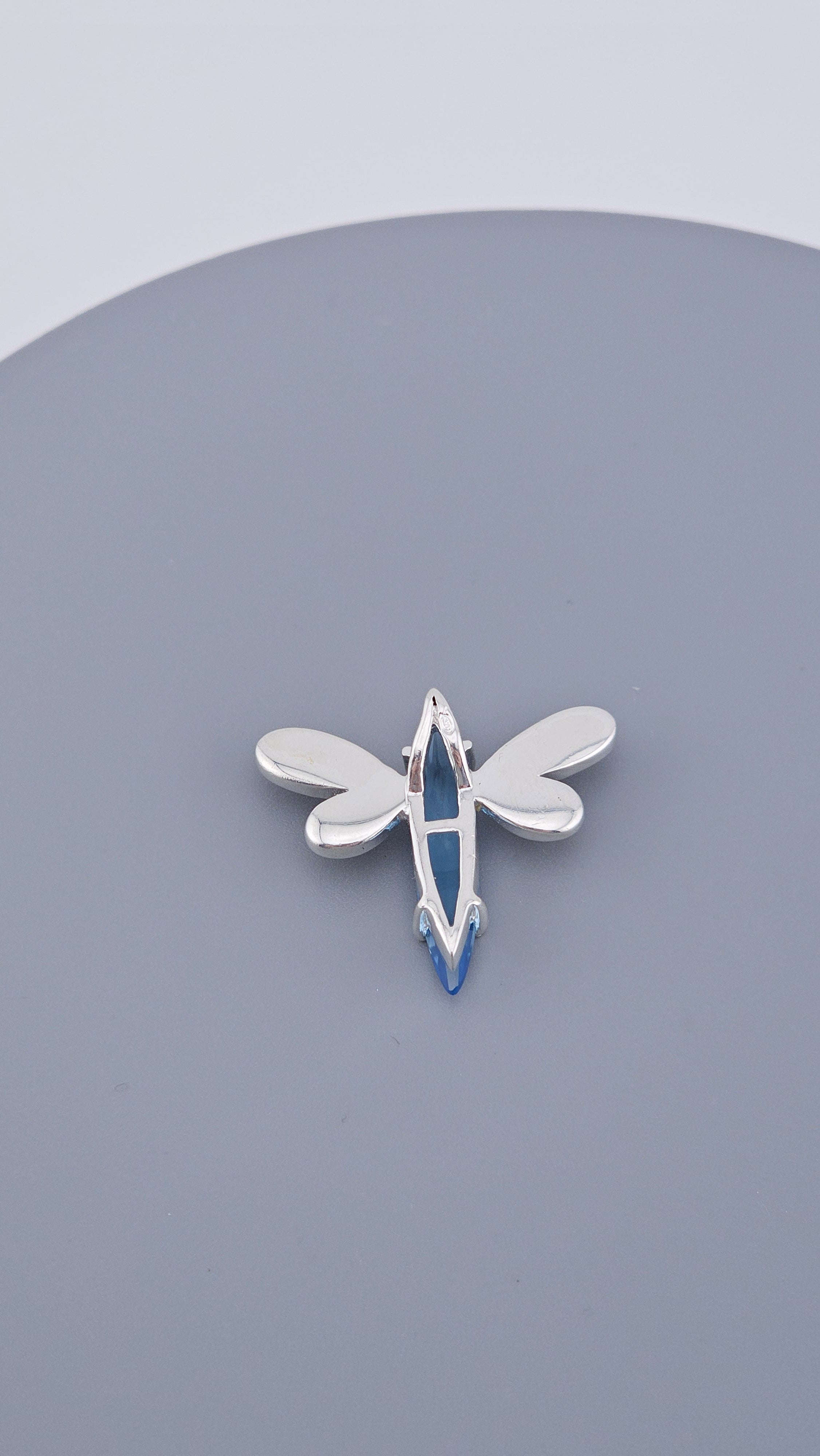 925 Sterling Silver Blue Topaz & Green Enamel Dragonfly Pendant
