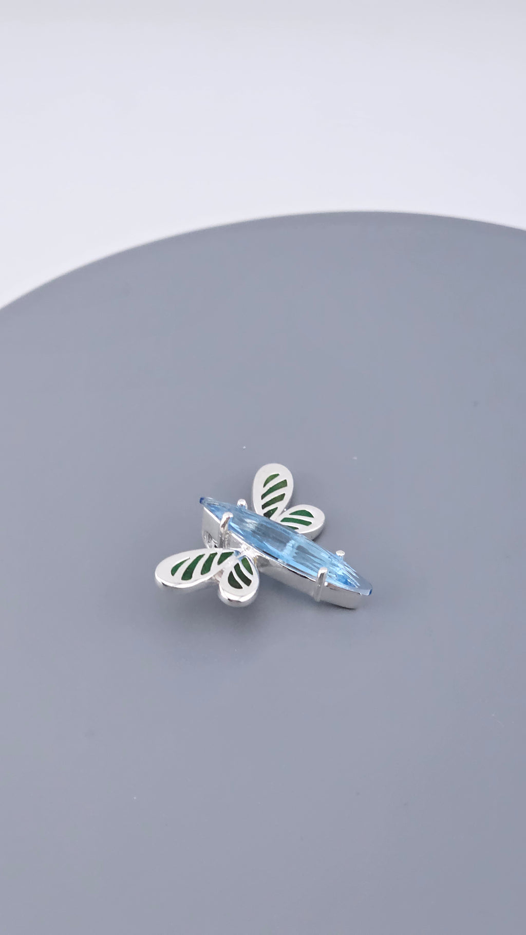 925 Sterling Silver Blue Topaz & Green Enamel Dragonfly Pendant