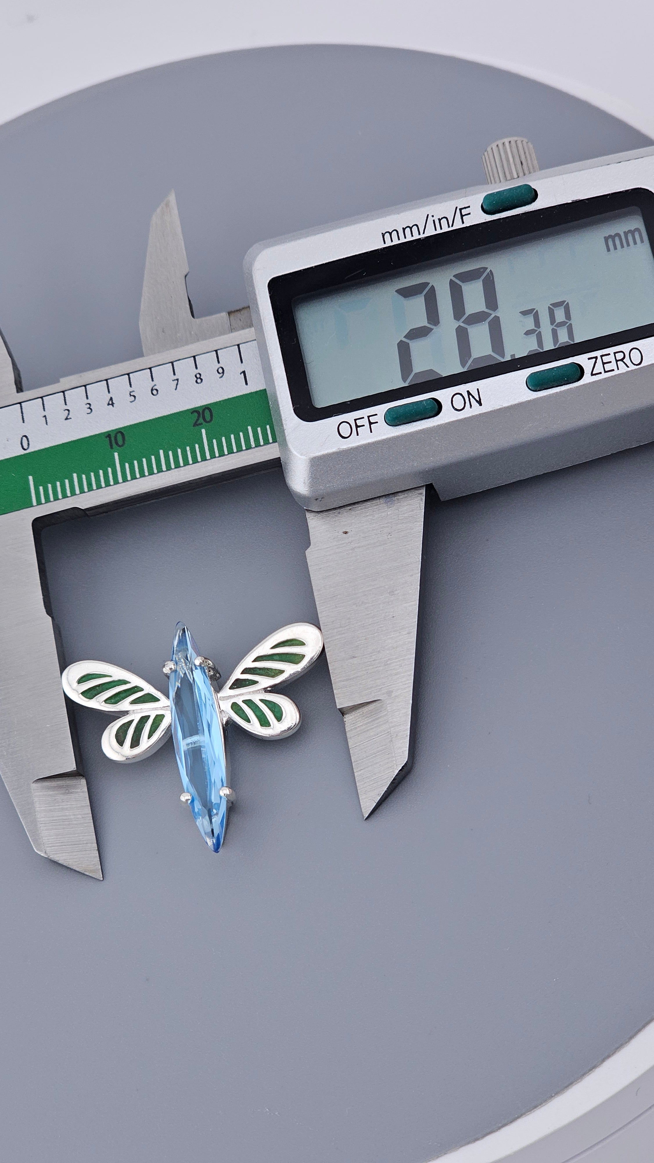 925 Sterling Silver Blue Topaz & Green Enamel Dragonfly Pendant