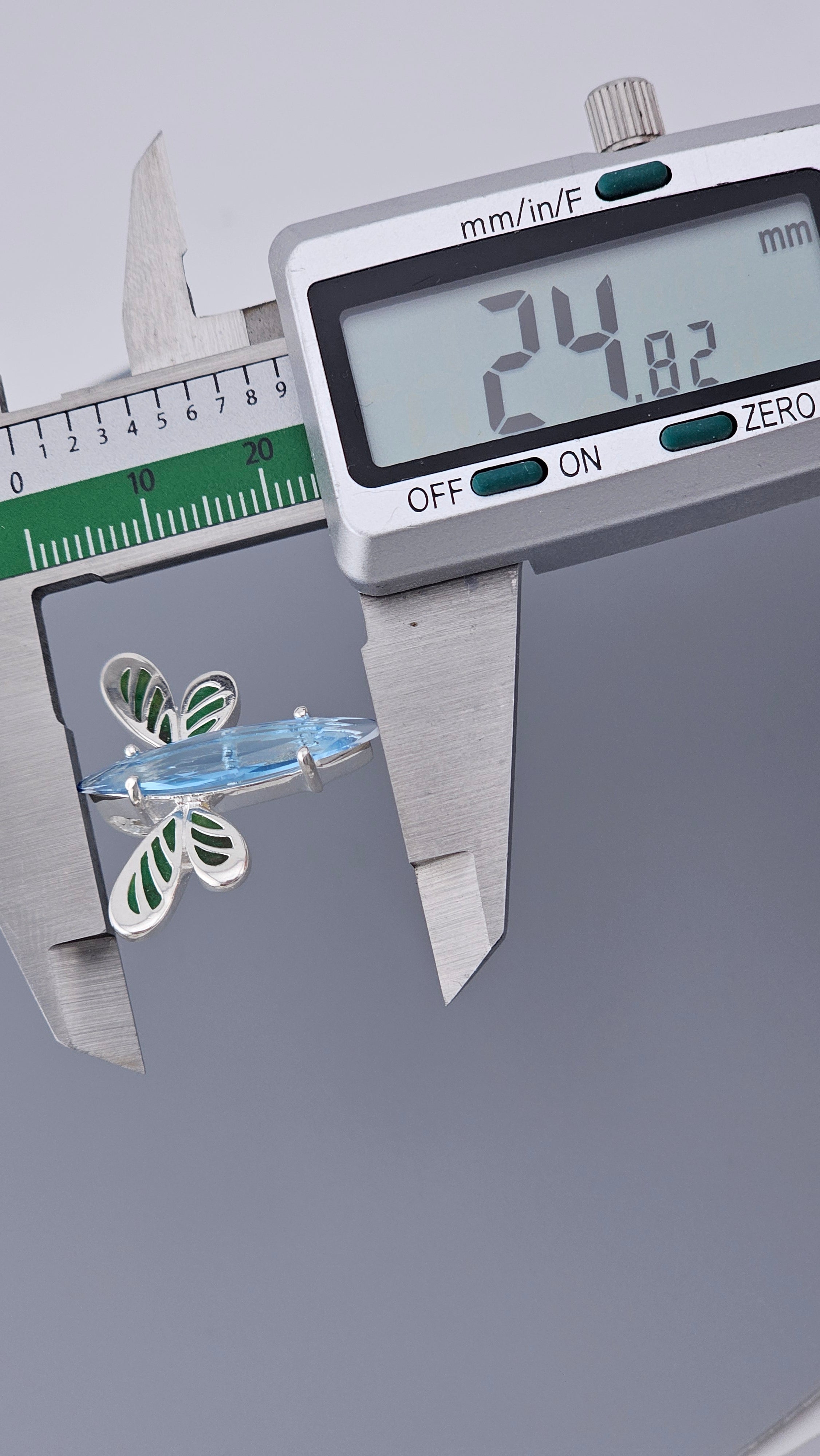 925 Sterling Silver Blue Topaz & Green Enamel Dragonfly Pendant