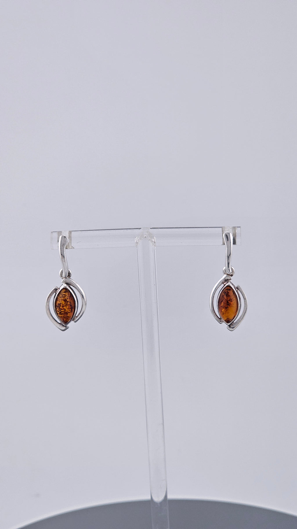 925 Sterling Silver & Cognac Amber Drop Earrings