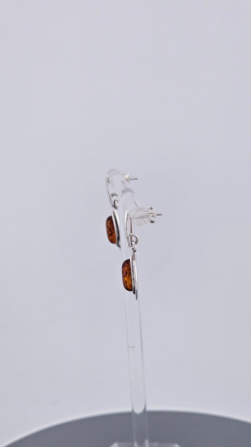 925 Sterling Silver & Cognac Amber Drop Earrings