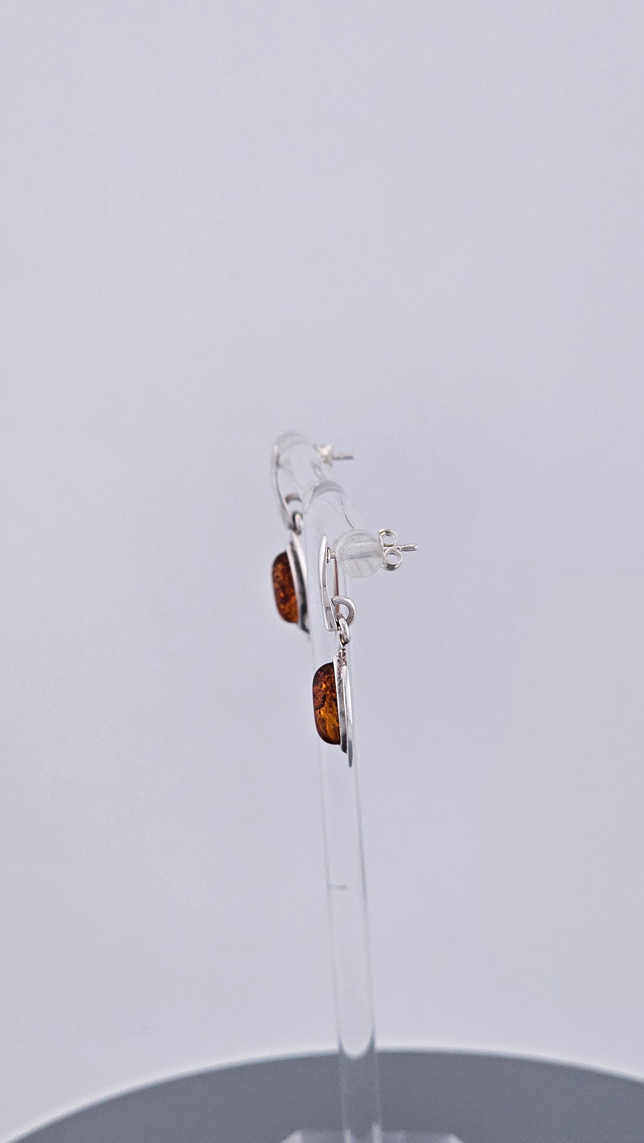 925 Sterling Silver & Cognac Amber Drop Earrings