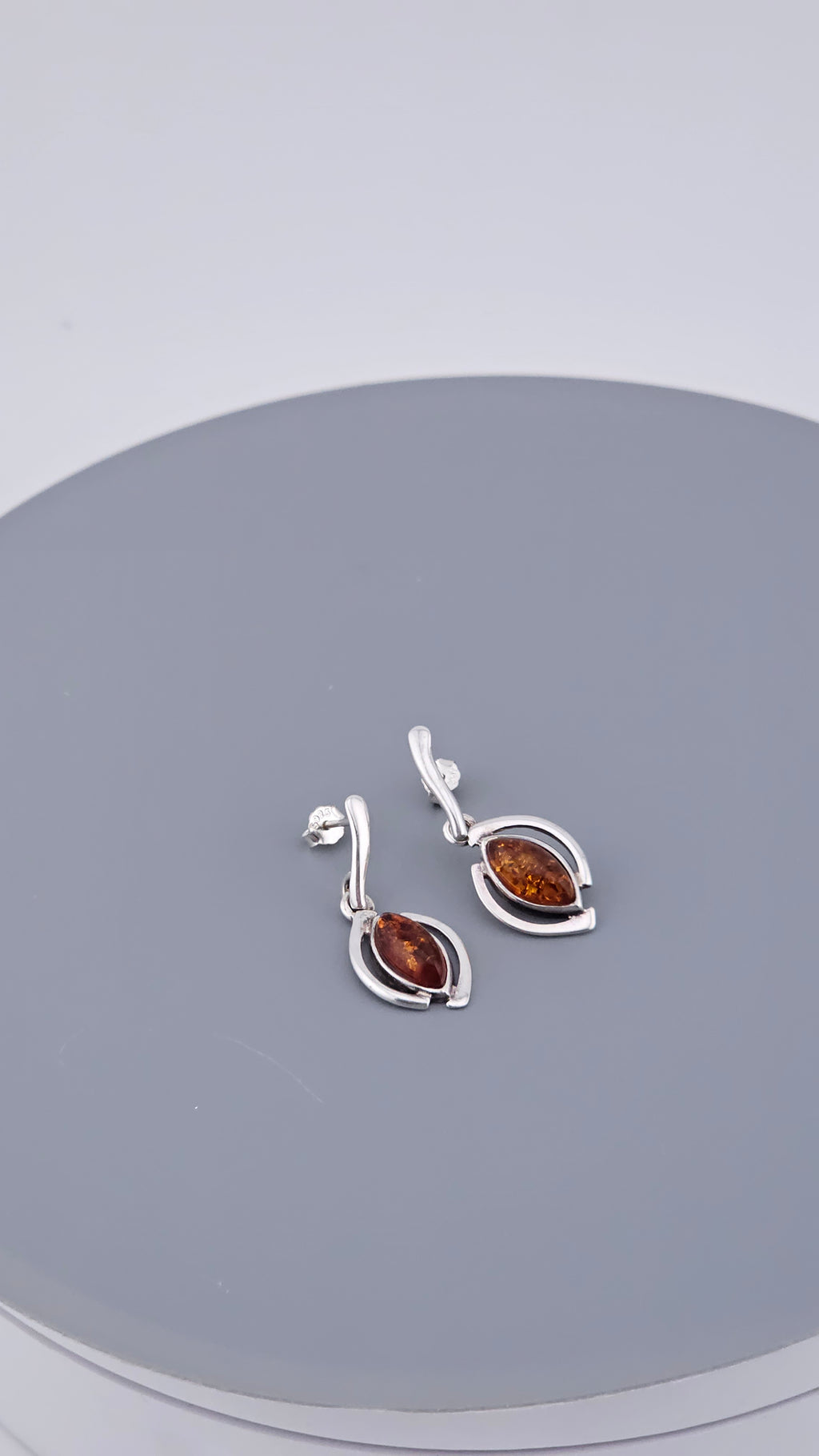 925 Sterling Silver & Cognac Amber Drop Earrings