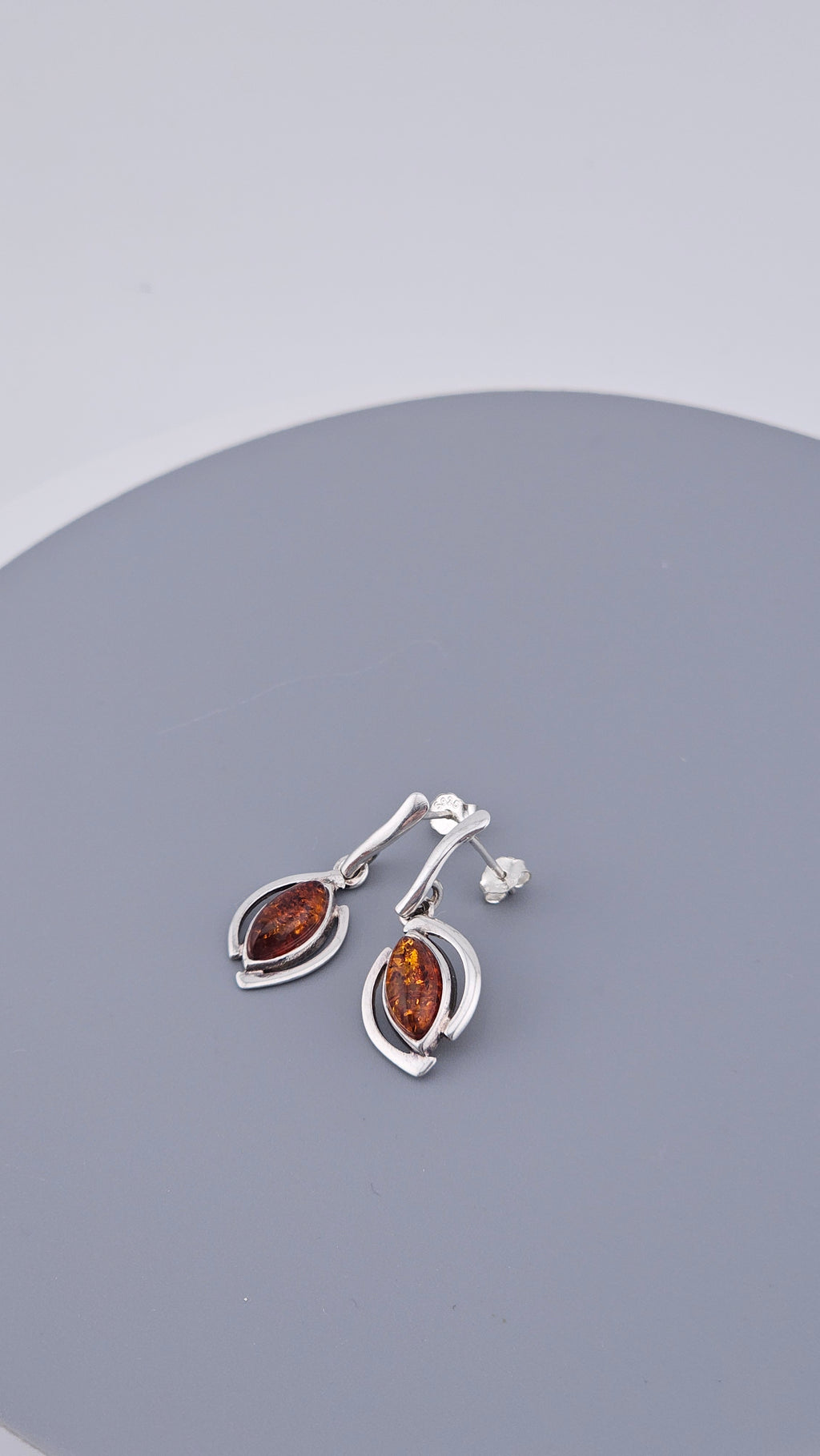 925 Sterling Silver & Cognac Amber Drop Earrings
