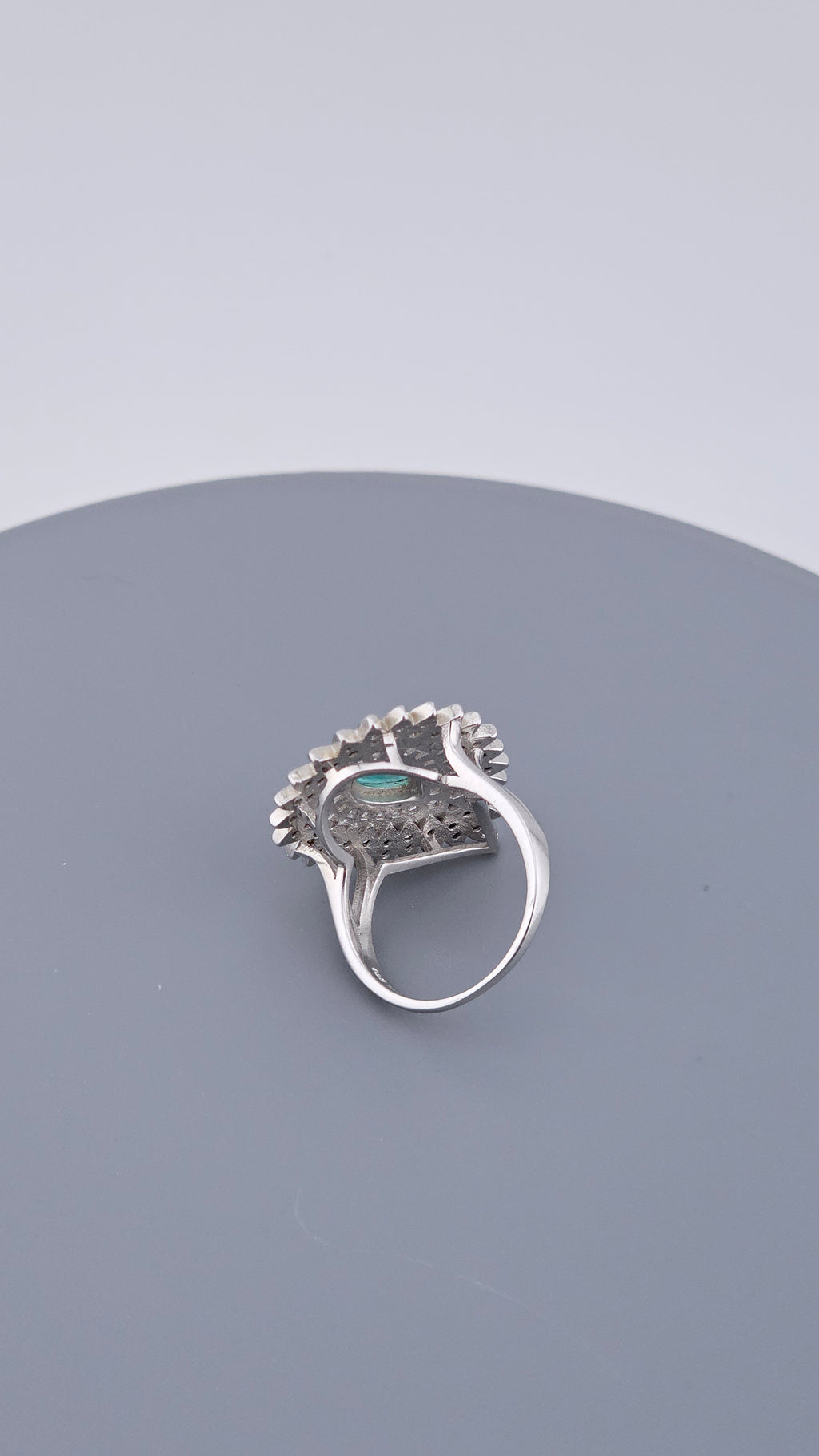925 Sterling Silver Green Pear CZ Sunburst Statement Ring - Size UK O 1/2