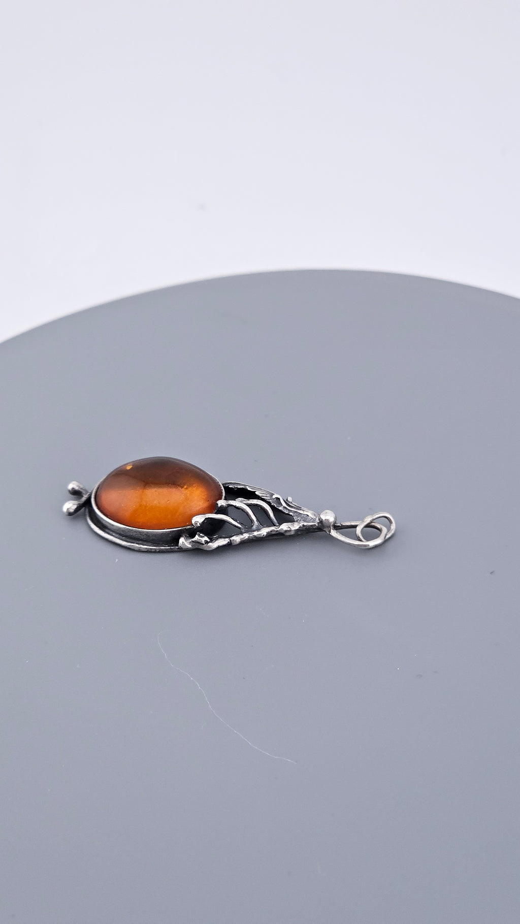 Vintage Baltic Amber & Sterling Silver Botanical Pendant